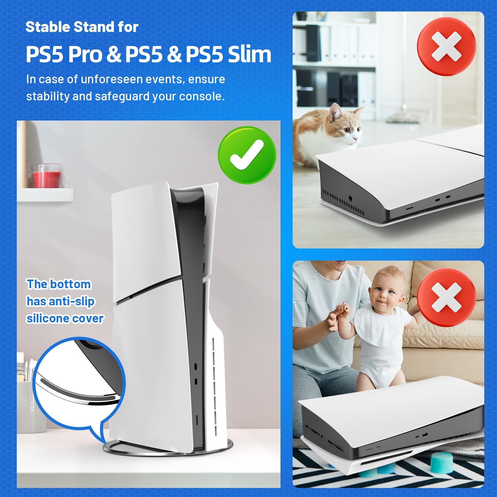 PS5 Vertical Stand - Universal Stand for PS5 Pro/Slim, Disc & Digital Edition | Durable & Stable Gaming Console Holder with Easy Installation | Perfect for Gaming Setups & Home Entertainment Systems