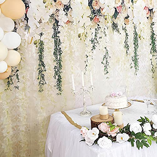 8 ft Vinyl Photography Backdrop White Roses Printed - Wedding Reception Party Decor, Bridal Shower Birthday Photo Booth Background