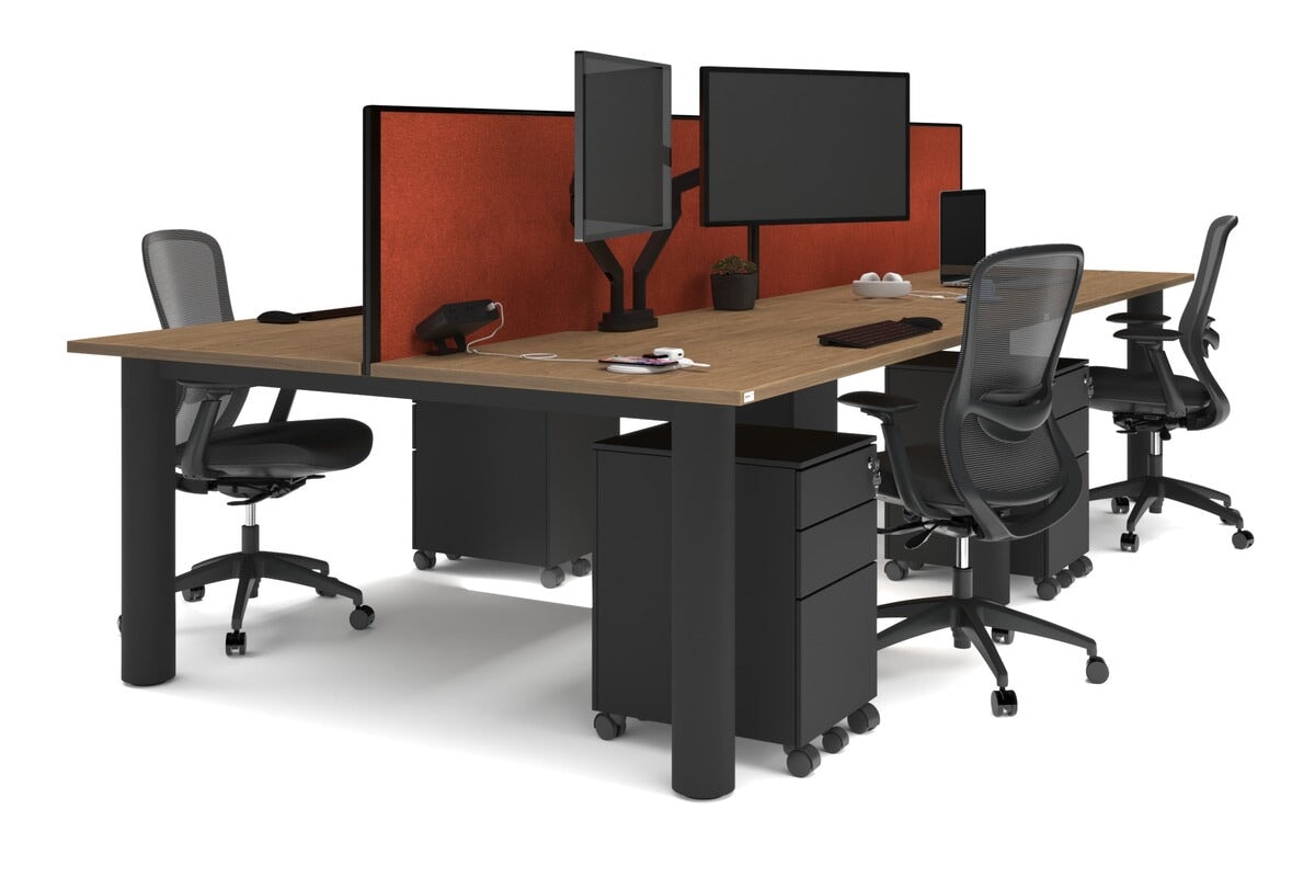 Quadro Cylinder Leg 4-Person Office Workstation Desk - 1600L x 800W with Cable Management - Modern Office Furniture for Team Collaboration & Productivity