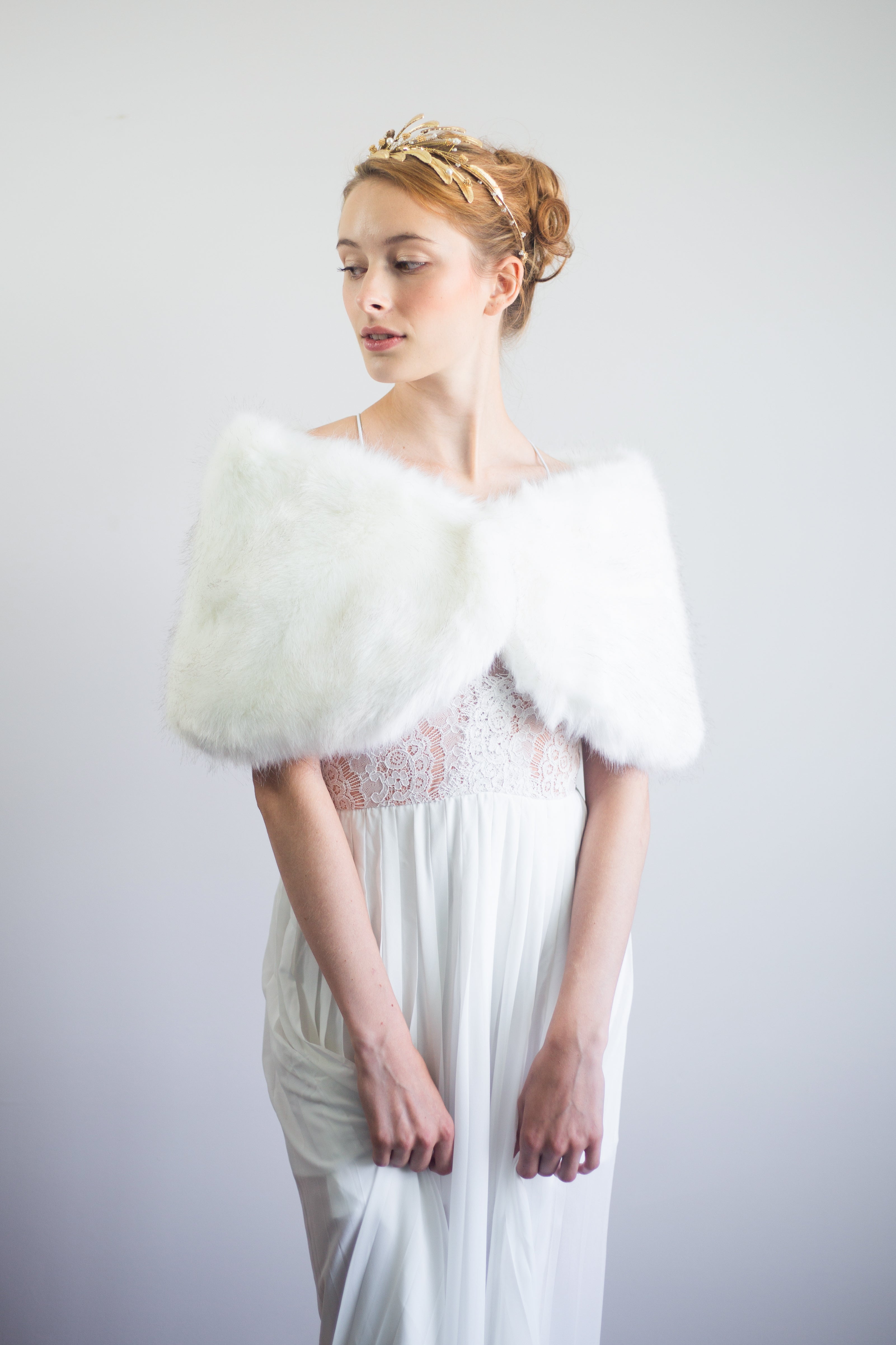 Ivory & Black Fur Wrap Shawl - Serena Wht03 | Elegant Winter Fashion Accessory for Women, Perfect for Parties, Weddings & Evening Events
