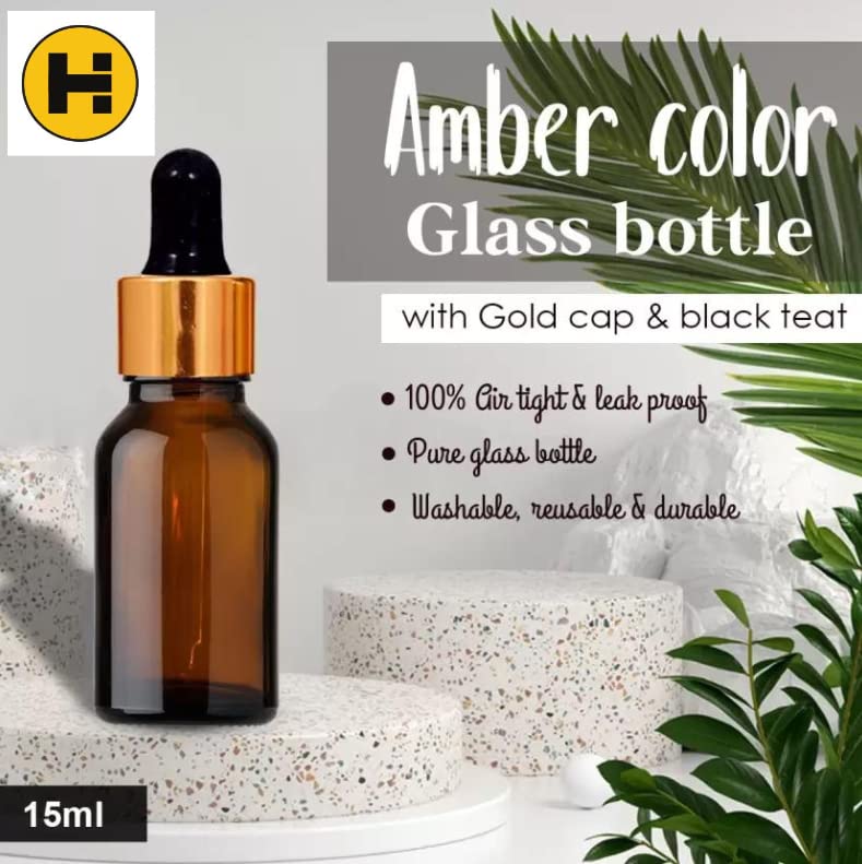Amber Glass Empty Bottles with Golden Black Glass Droppers - 15ml Essential Oil Dropper Bottles for Aromatherapy, DIY Beauty, Tinctures & Herbal Remedies (6-Pack) - Perfect for Travel, Home Use & Gift Giving