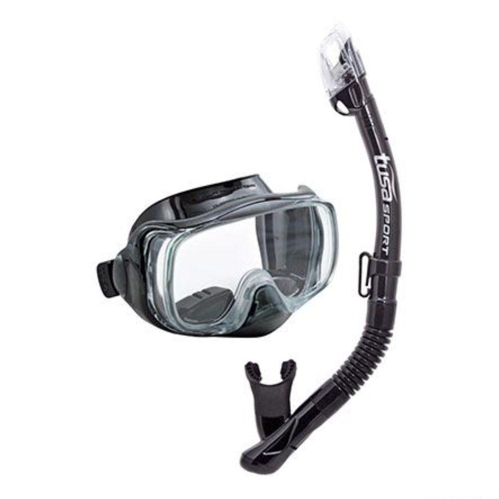 Tusa Sport UC3325 Scuba Diving Mask & Snorkel Set with Adjustable Fins - Professional Snorkeling Gear for Ocean Swimming, Beach Vacation & Underwater Exploration