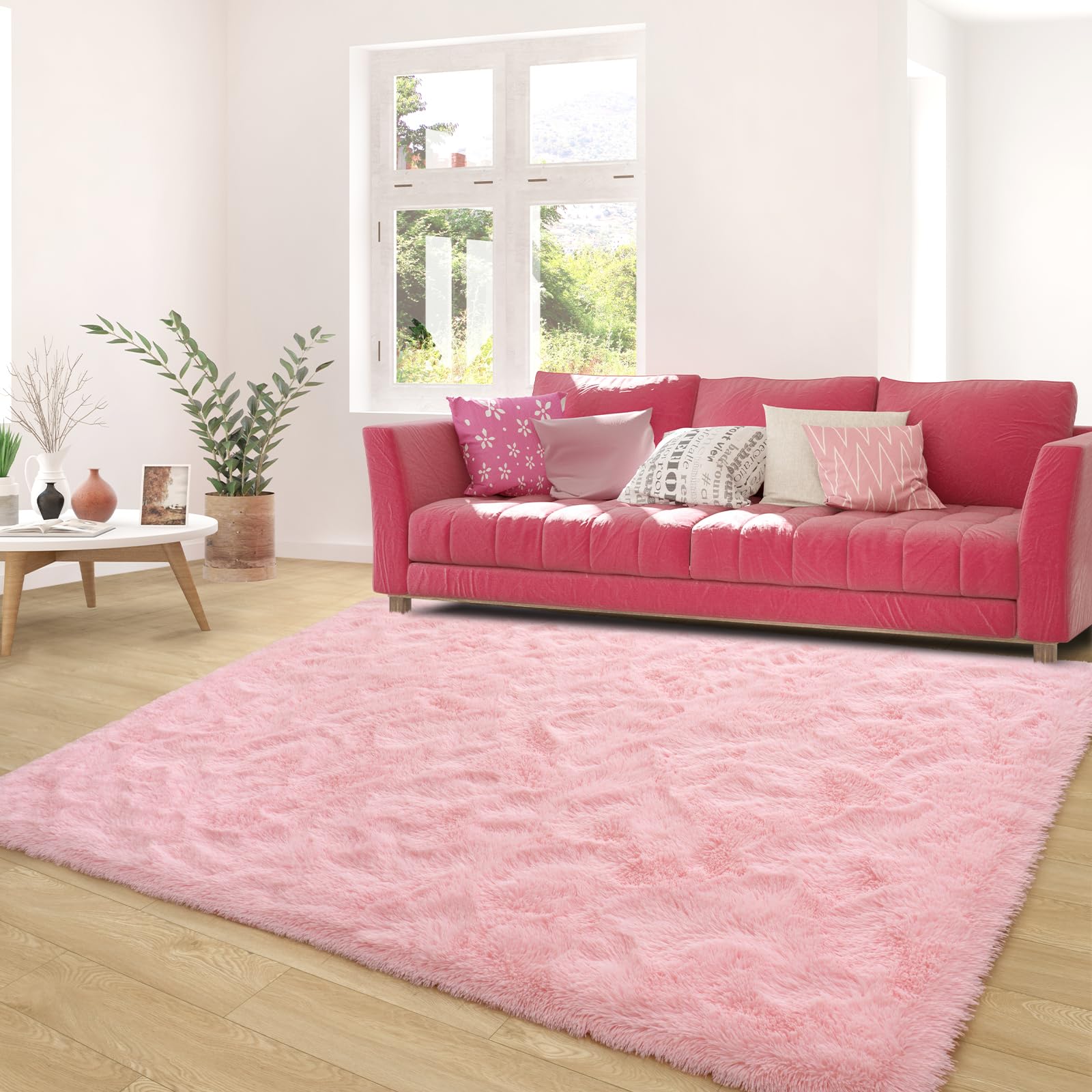 Ultra Soft Pink Shag Rug 6x9 Feet - Fluffy Non-Slip Area Rug for Bedroom, Living Room, Nursery & Kids Room Decor | Cozy Modern Fuzzy Floor Carpet for Girls, Babies & Home Comfort