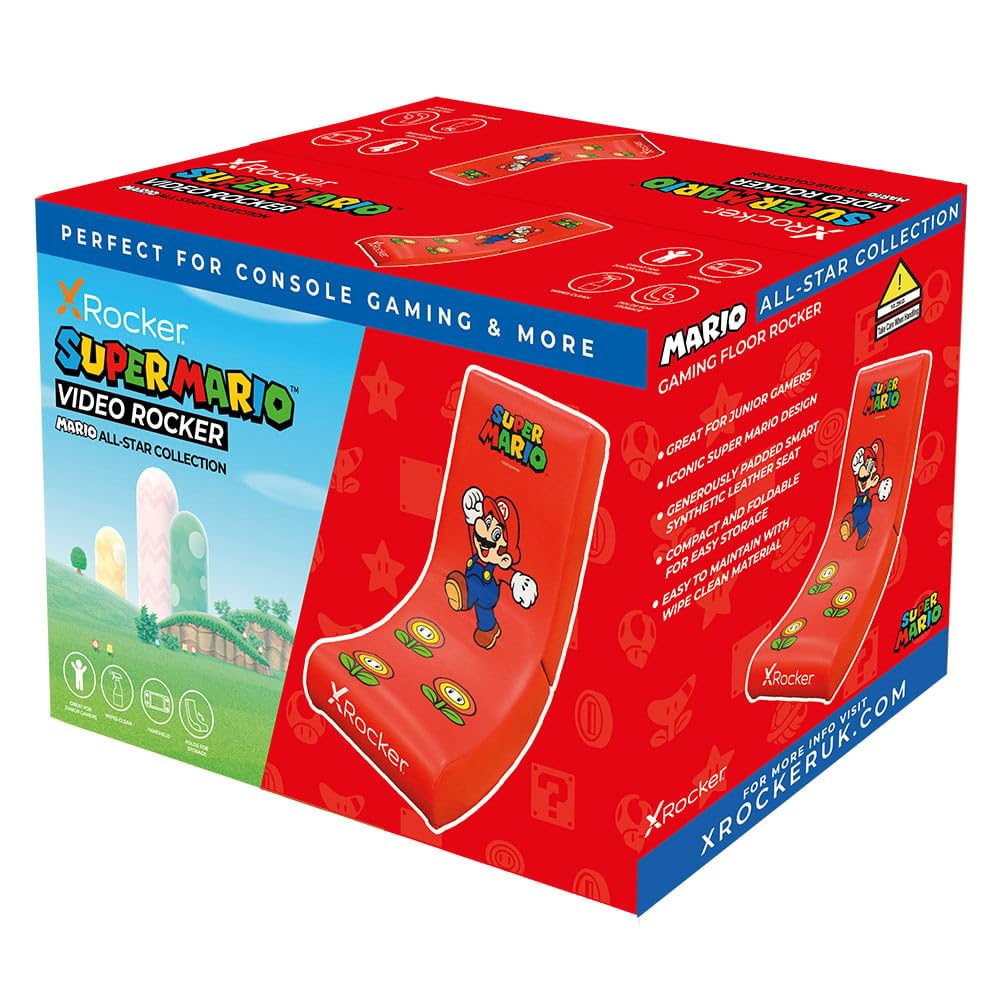 Nintendo Mario Video Rocker Gaming Chair - PU Leather Recliner for Kids & Adults - Perfect for Gaming, Relaxing & Movie Nights