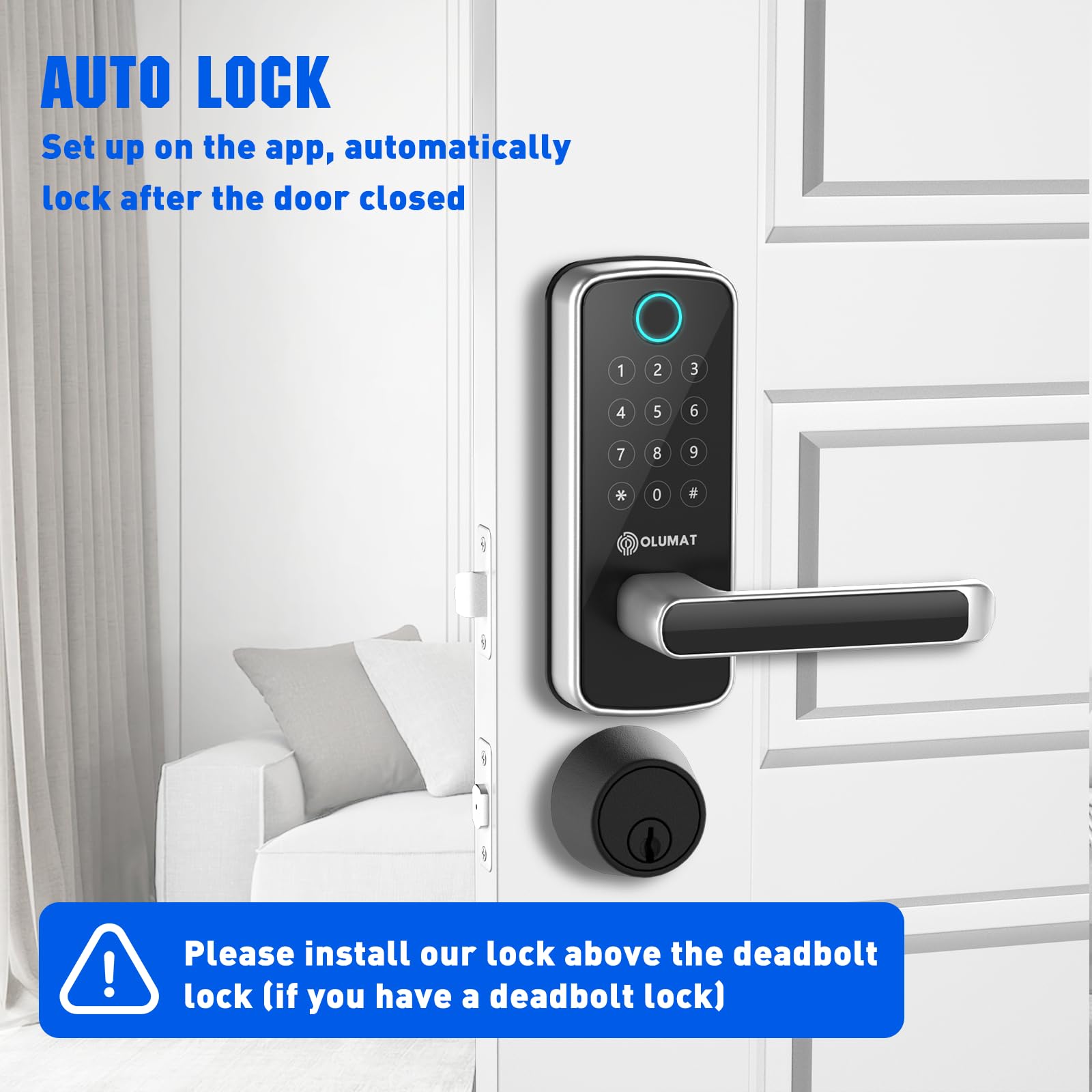 Smart WiFi Door Lock with Keyless Entry & Fingerprint - Keypad & App Control Smart Lock for Front Door - Auto Lock & Door Sensor - Perfect for Home Security & Vacation Rentals
