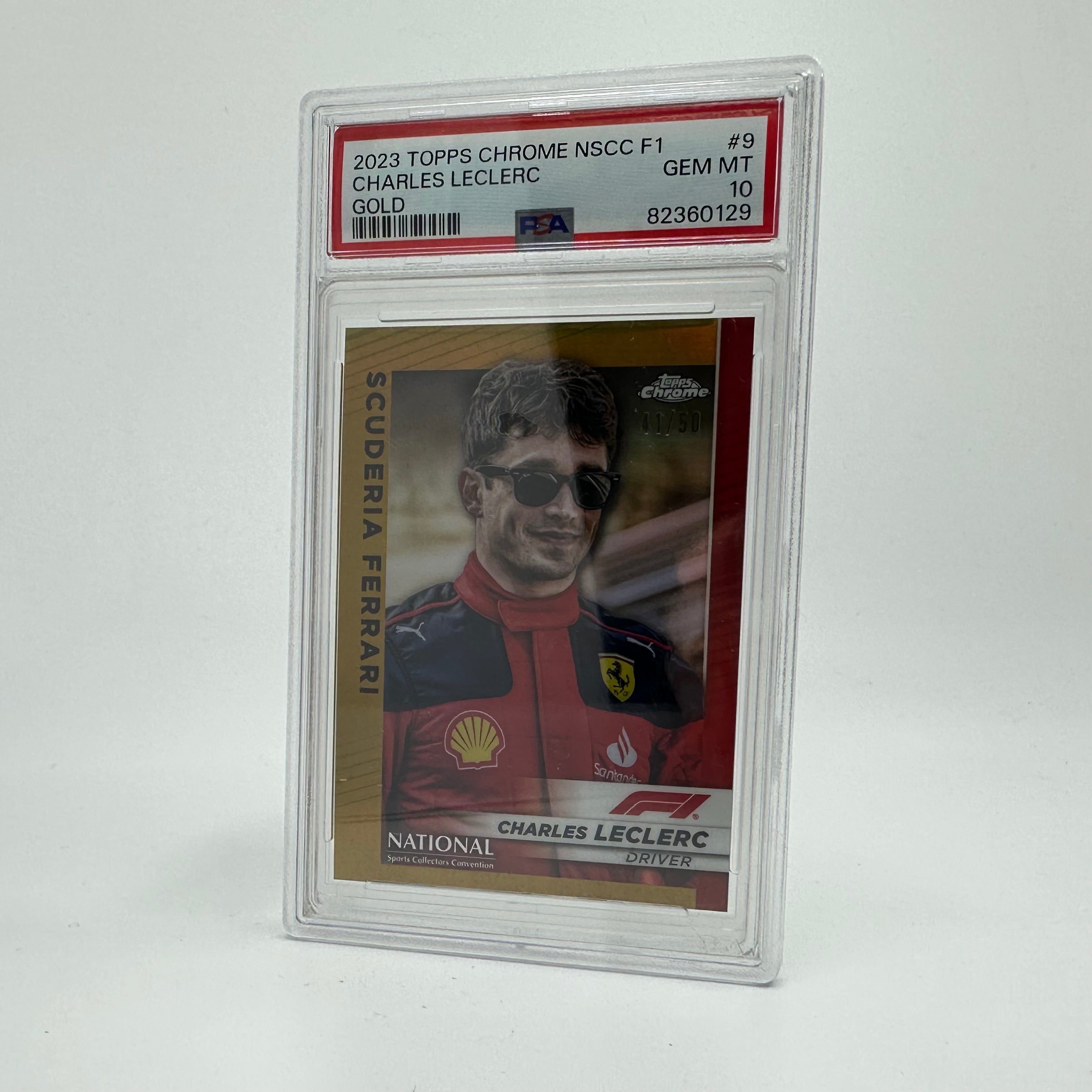 2023 Topps Chrome F1 Charles Leclerc #F1 9 Gold PSA 10 41/50 - Rare Collectible Trading Card for F1 Fans & Sports Memorabilia Enthusiasts