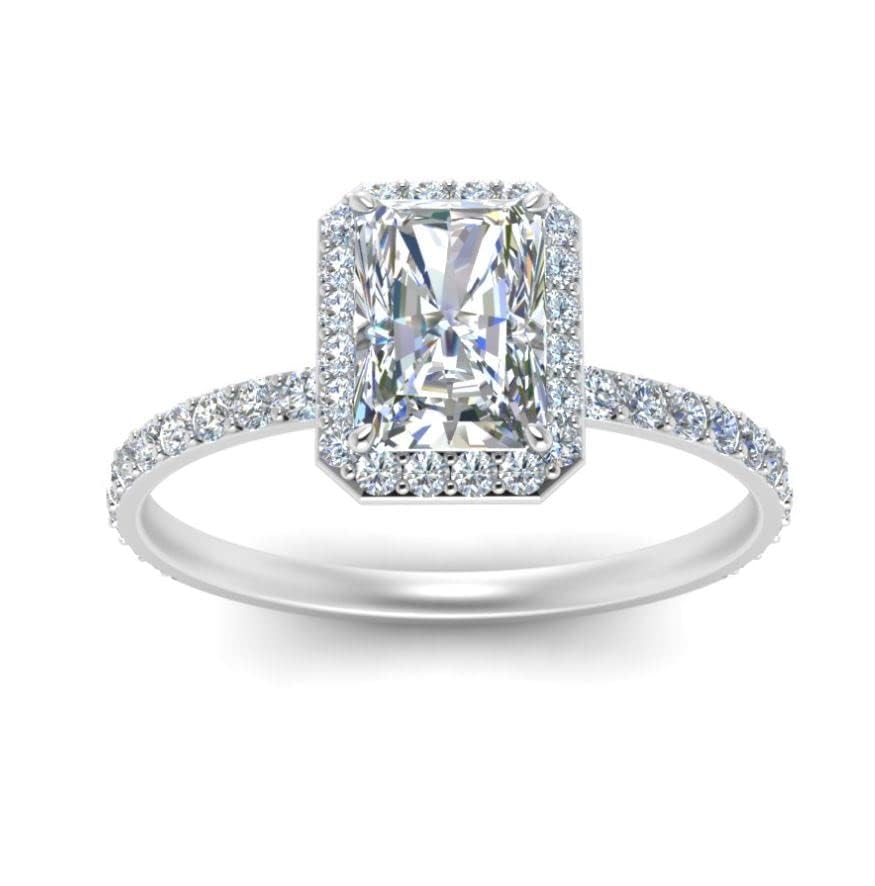 ISAAC WOLF Certified 10k Gold Halo Ring - 3 Carat Radiant Cut Moissanite Engagement Ring for Women - Perfect for Proposals, Anniversaries & Special Occasions