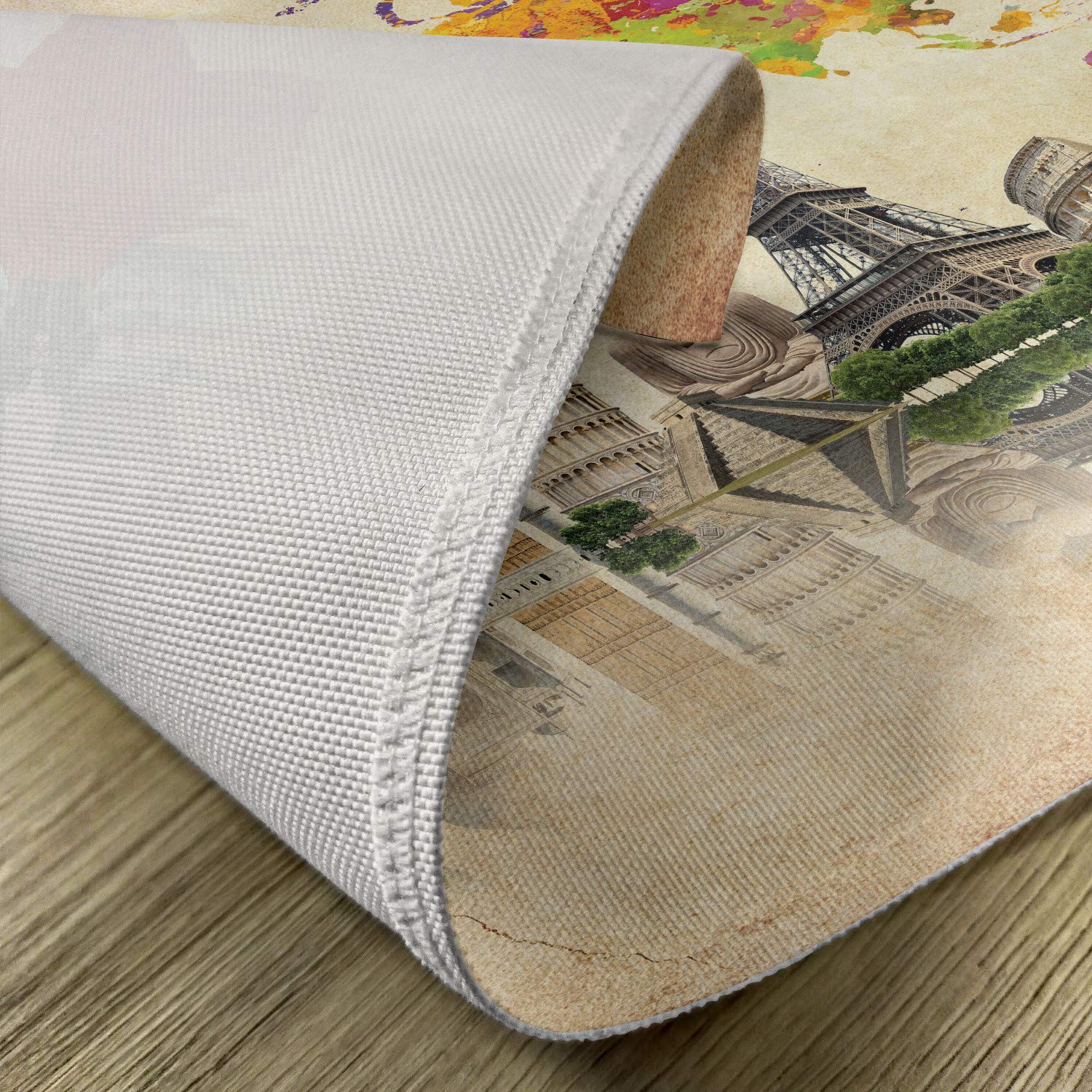 Lunarable Washable Fabric Placemats Set of 4 - World Landmarks & 7 Wonders Abstract Map Design for Dining Table | Standard Size Sepia Cream | Perfect for Home Decor, Kitchen, Restaurant & Dinner Parties