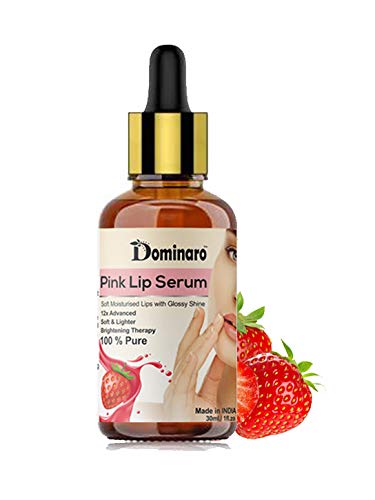 Dominaro Pink Lip Serum Oil - Strawberry Flavor Lip Gloss with Moisturizer for Soft & Shiny Lips - 30ml for Men & Women | Perfect for Daily Hydration & Night Care