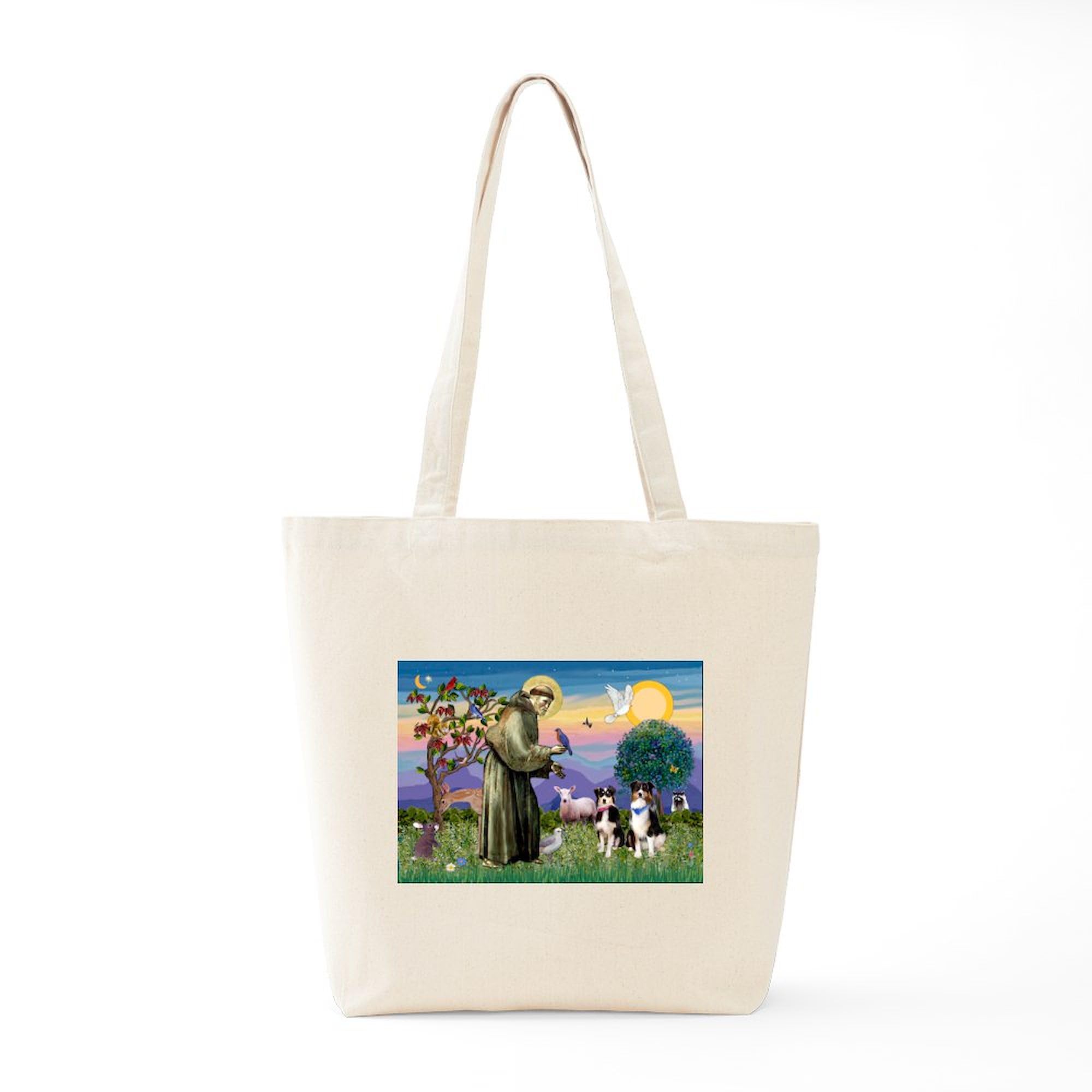 St Francis & Two Aussies Tote Bag - Natural Canvas Reusable Shopping Bag for Groceries, Beach & Daily Use | Eco-Friendly Cotton Tote by CafePress
