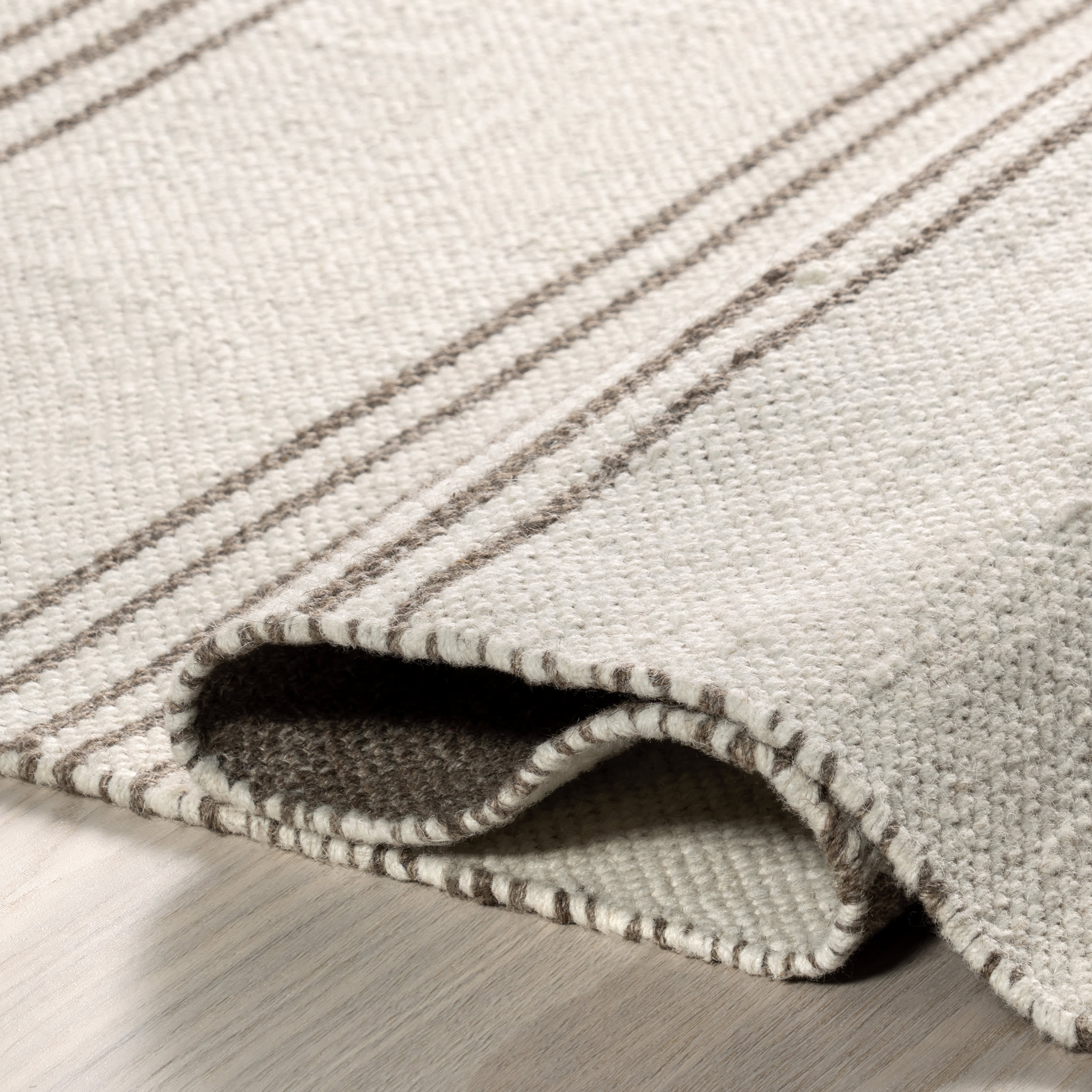 Reversible Striped Wool Rug - Dark Beige Birchwood Area Rug for Living Room, Bedroom & Home Decor | Soft & Durable Floor Mat for Cozy Spaces