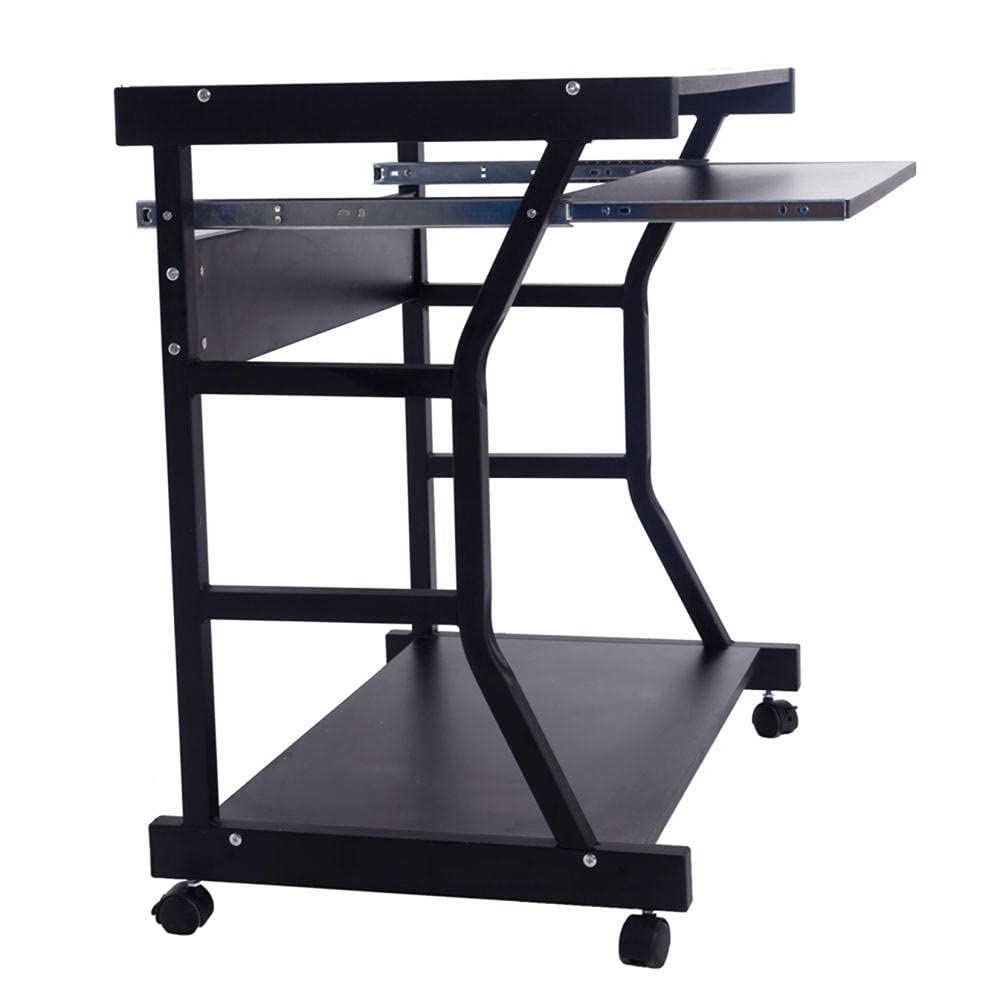 Compact Mobile Computer Desk Cart with Keyboard Tray & Printer Shelf - Black | Ideal for Home Office, Small Spaces, Workstations & Writing Desks