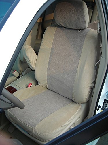 Premium Durafit Seat Covers for 2004-2007 Toyota Highlander - Beige Velour Front Captain Chair Covers | Perfect Fit for Electric Driver & Manual Passenger Seats | No Side Airbags | Enhanced Comfort & Protection for Daily Commutes & Road Trips