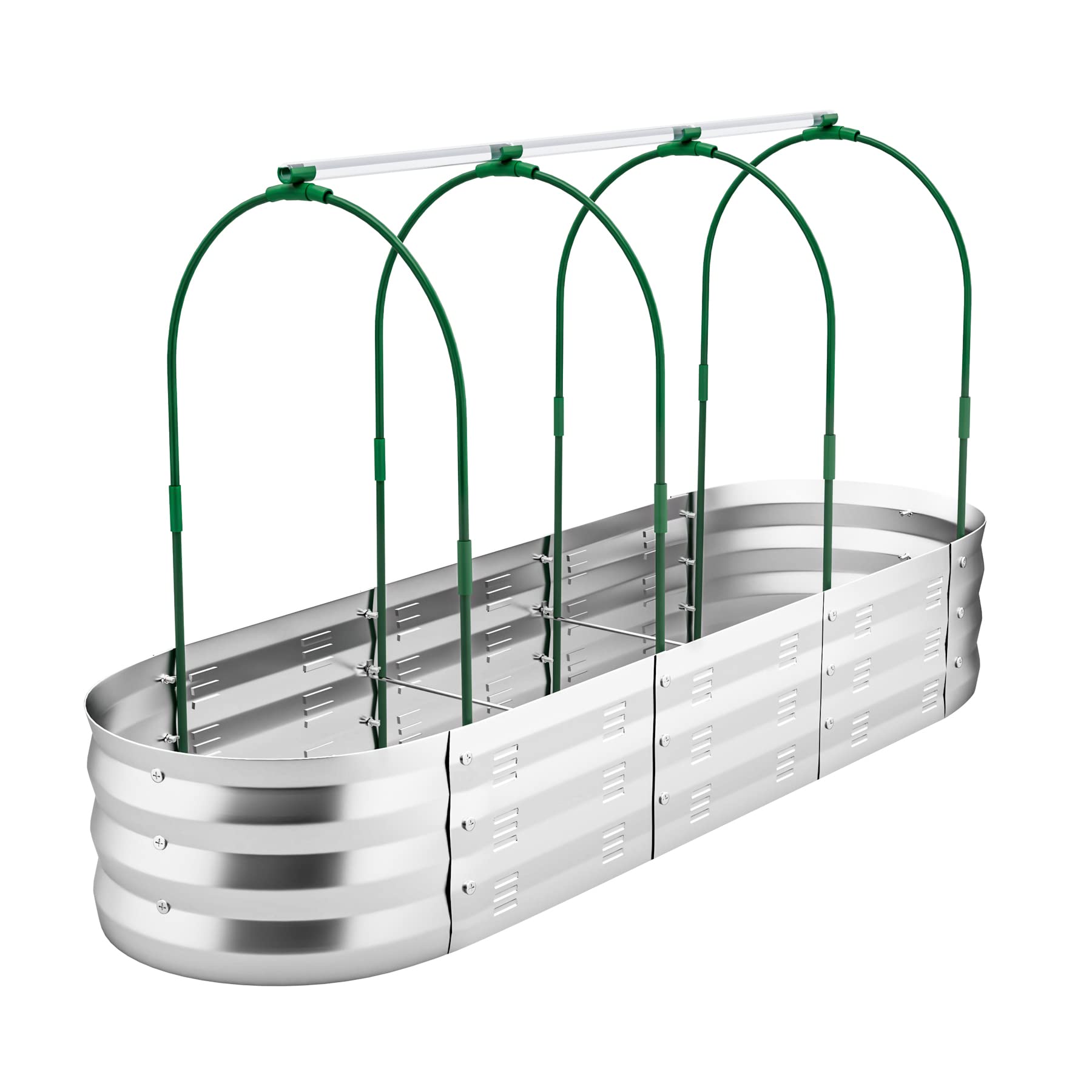 POTEY 4x8ft Raised Garden Bed with Greenhouse Cover - Galvanized Steel Planter Box for Vegetables, Fruits, Flowers & Herbs - Outdoor Gardening Kit for Backyard, Patio & Urban Farming