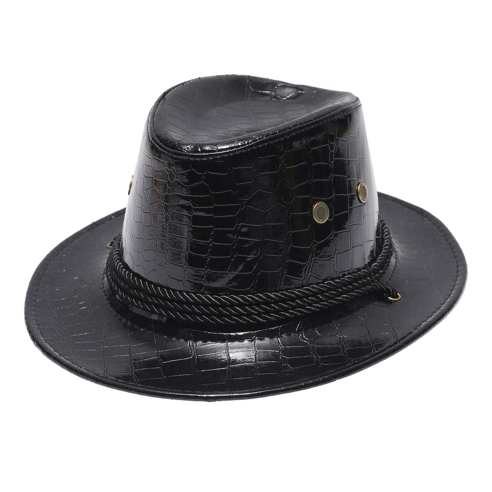 Men's Leather Cowboy Hat - Windproof & Sun Protection Western Style Camouflage Hat for Outdoor, Ranch, and Country Music Events