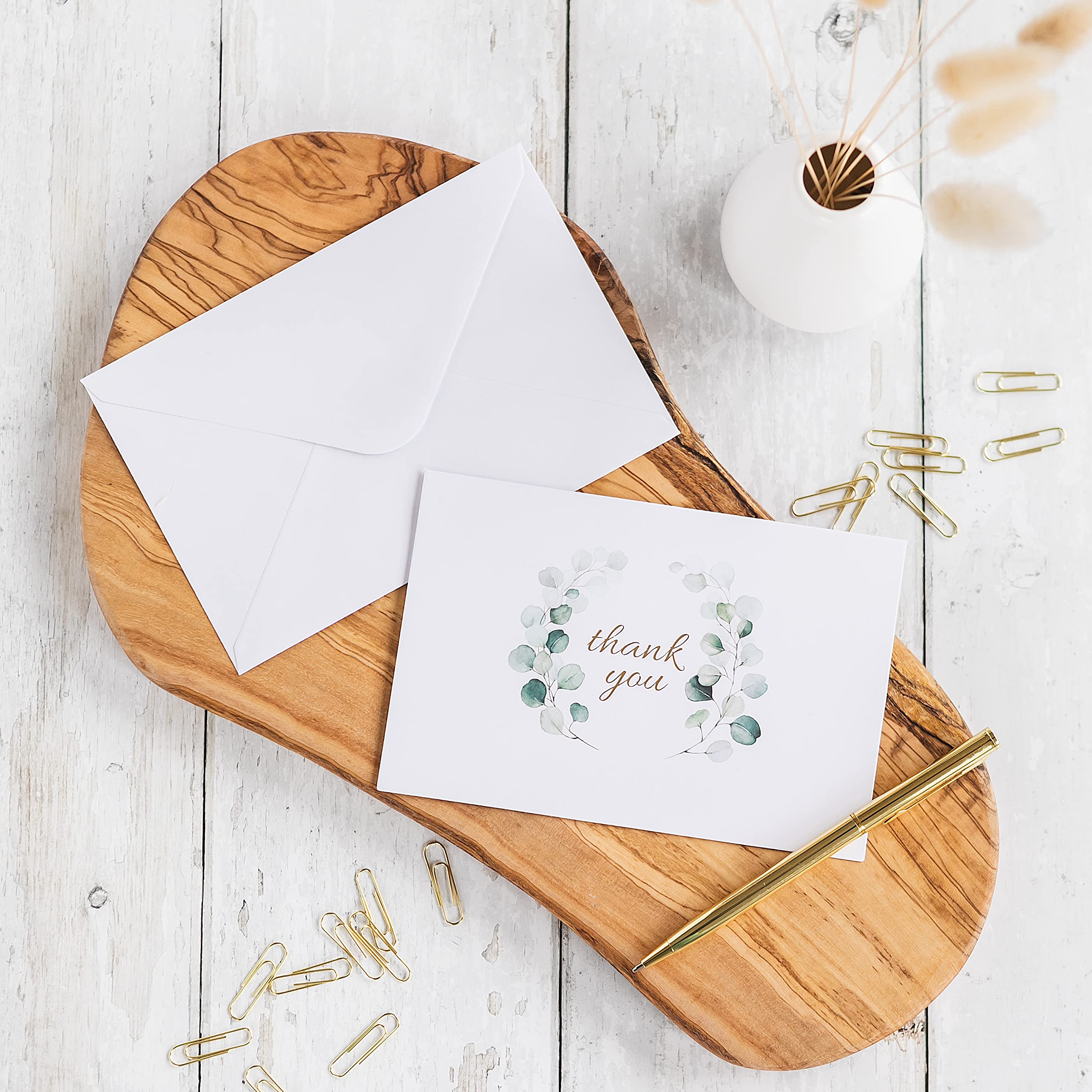 48 Gold Foil Eucalyptus Thank You Cards with Envelopes - Elegant Wedding, Bridal Shower, Baby Shower & Graduation Stationery - Blank Inside 4x6 Cards - Perfect for Small Business Appreciation & Special Occasions