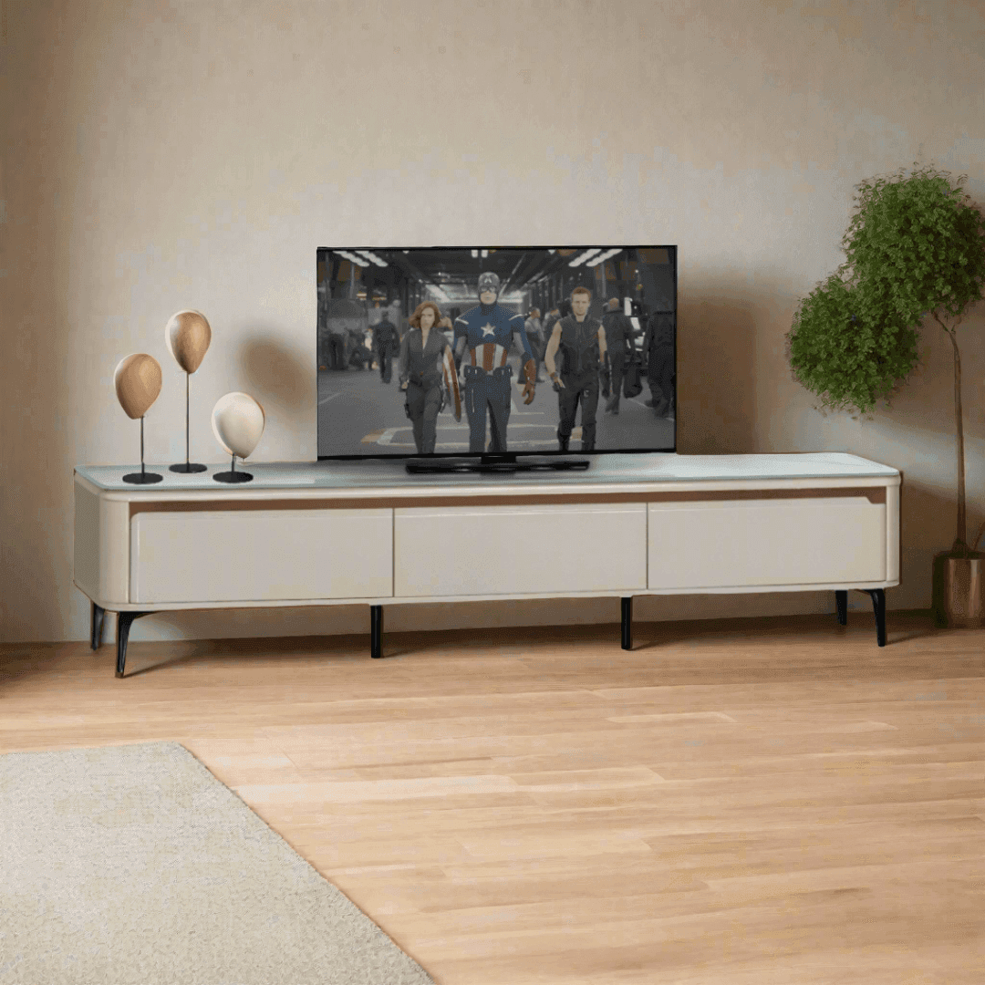 Imogen 200cm TV Stand with Tempered Glass Top - Modern Entertainment Center for Living Room, Bedroom & Home Theater Setup