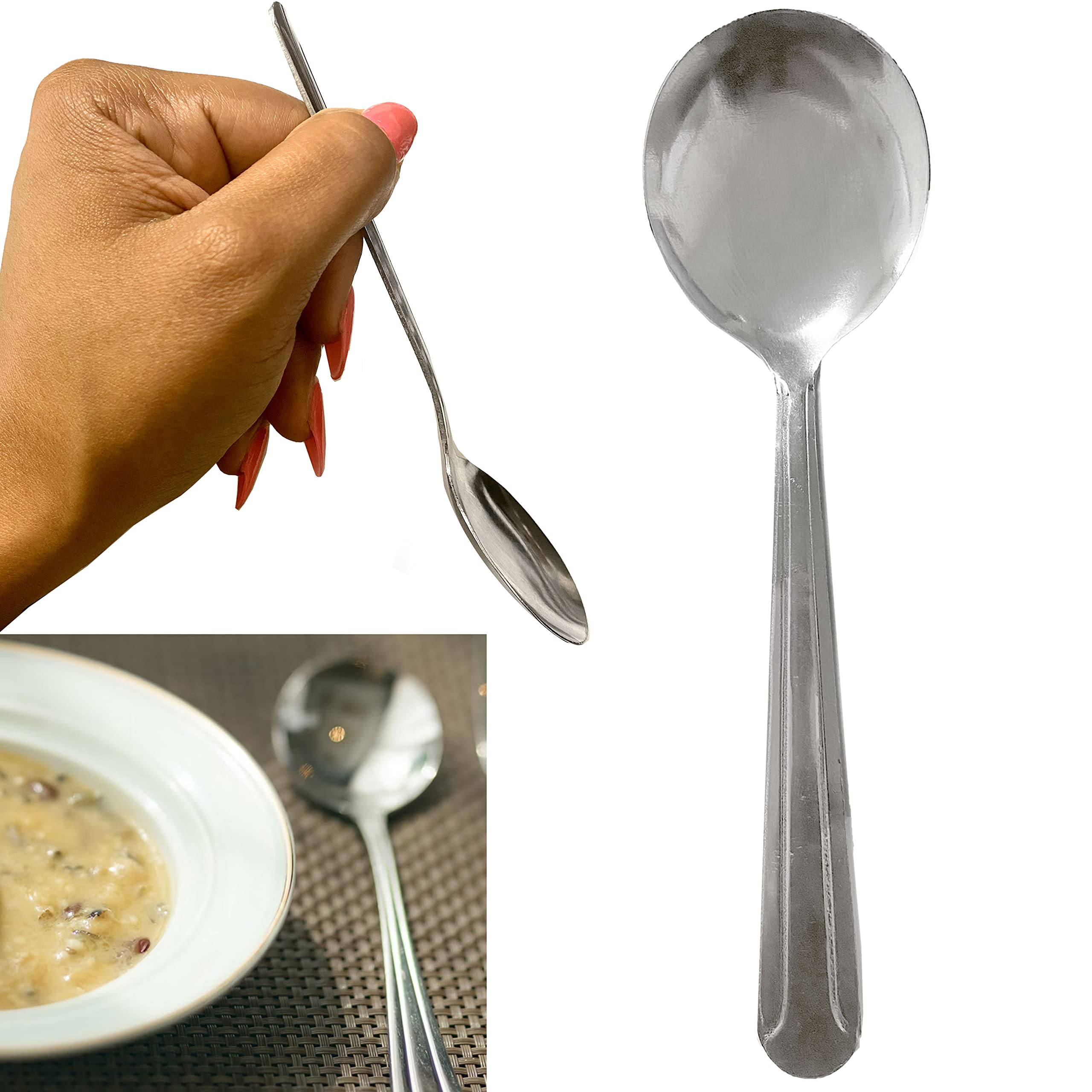 24-Piece Stainless Steel Bouillon Soup Spoons Set - Round Ice Cream Scoop & Kitchen Utensils for Soup, Dessert, and Serving - Perfect for Restaurants, Catering, and Home Use