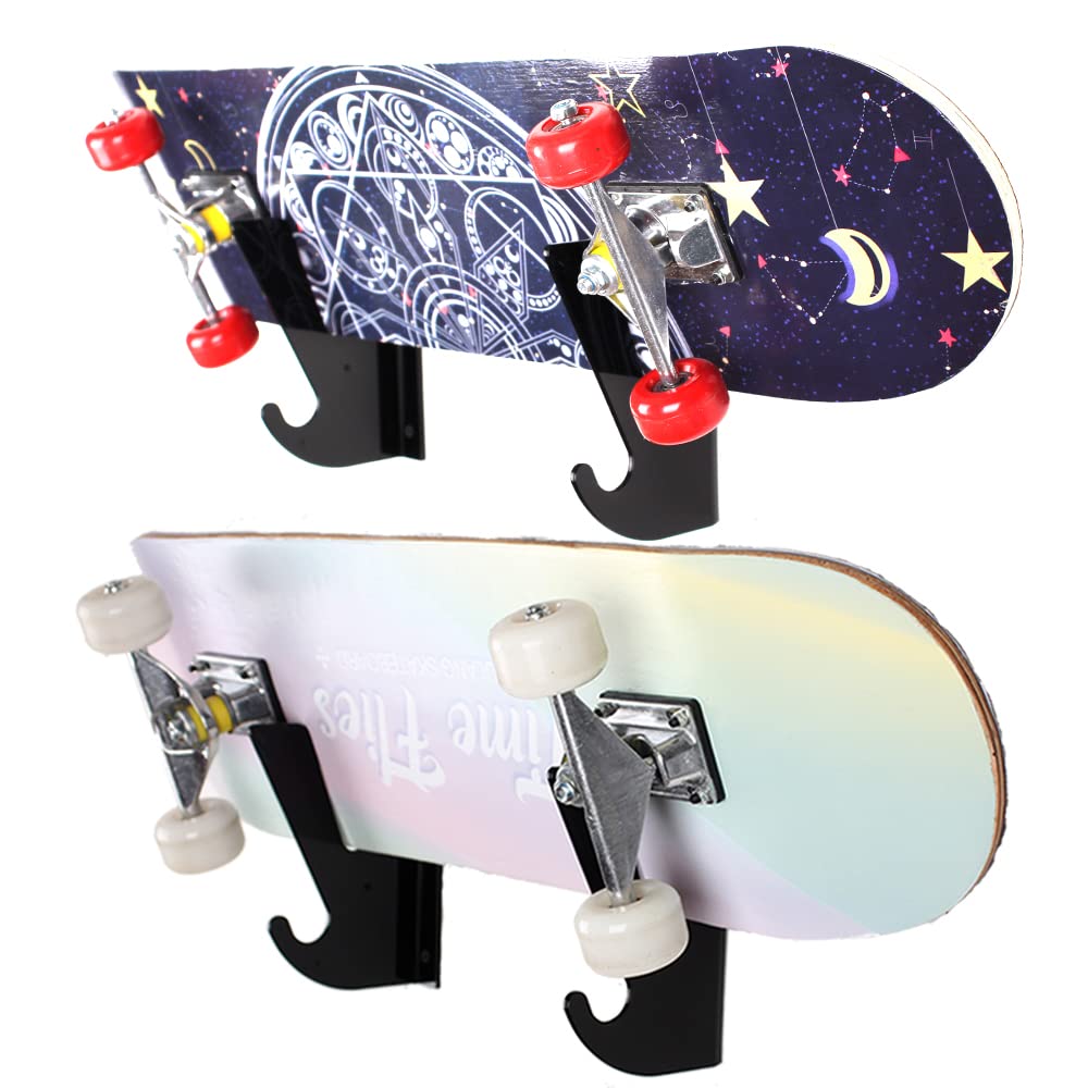 Acrylic Skateboard Wall Mount Rack with Hanger Hook - Space Saving Horizontal Design for Longboard, Penny Board & Skateboard Storage - Perfect for Garage, Bedroom & Skate Shop Organization