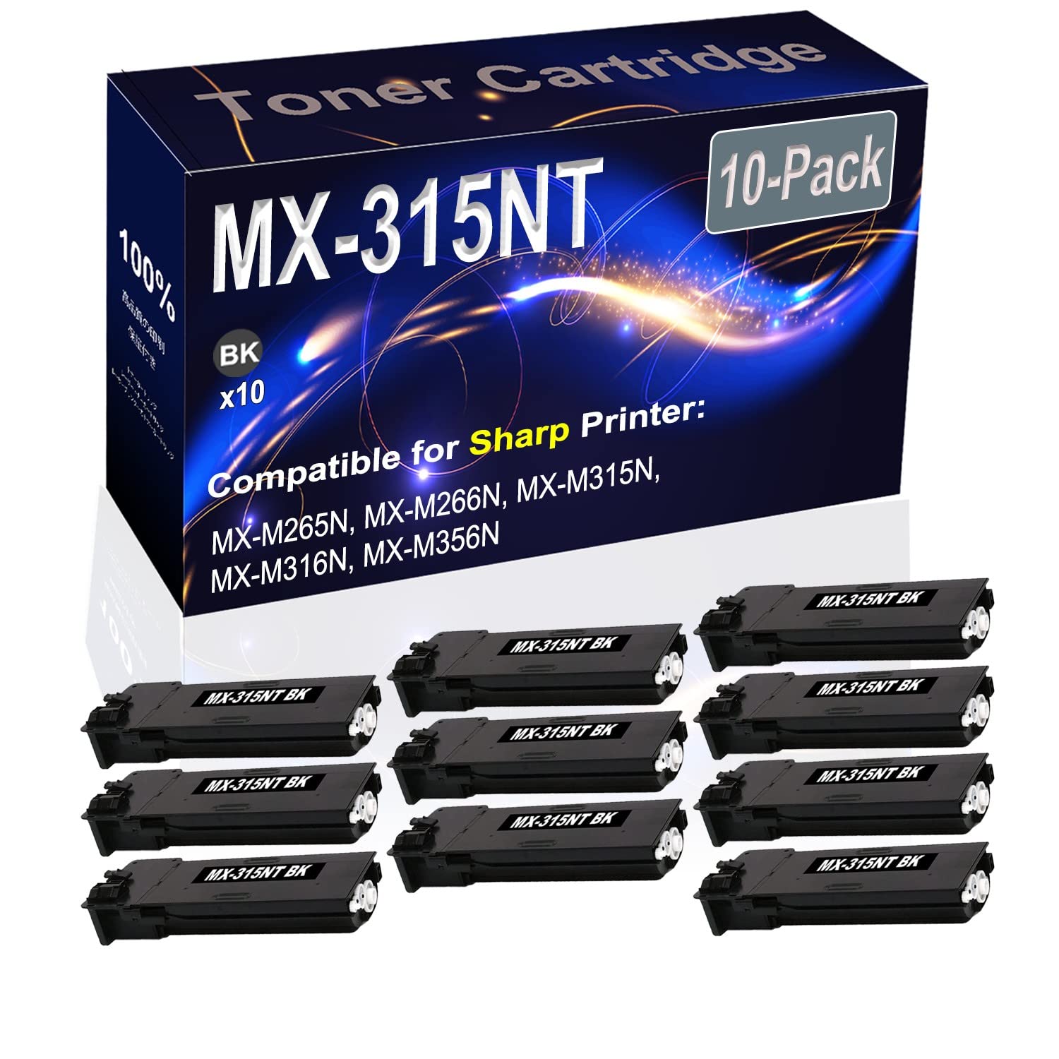 10-Pack Black High Capacity Laser Printer Cartridge - Compatible with Sharp MX-M265N, MX-M266N, MX-M315N, MX-M316N, MX-M356N - Replacement for MX-315NT MX315NT - Ideal for Office & Home Printing Needs
