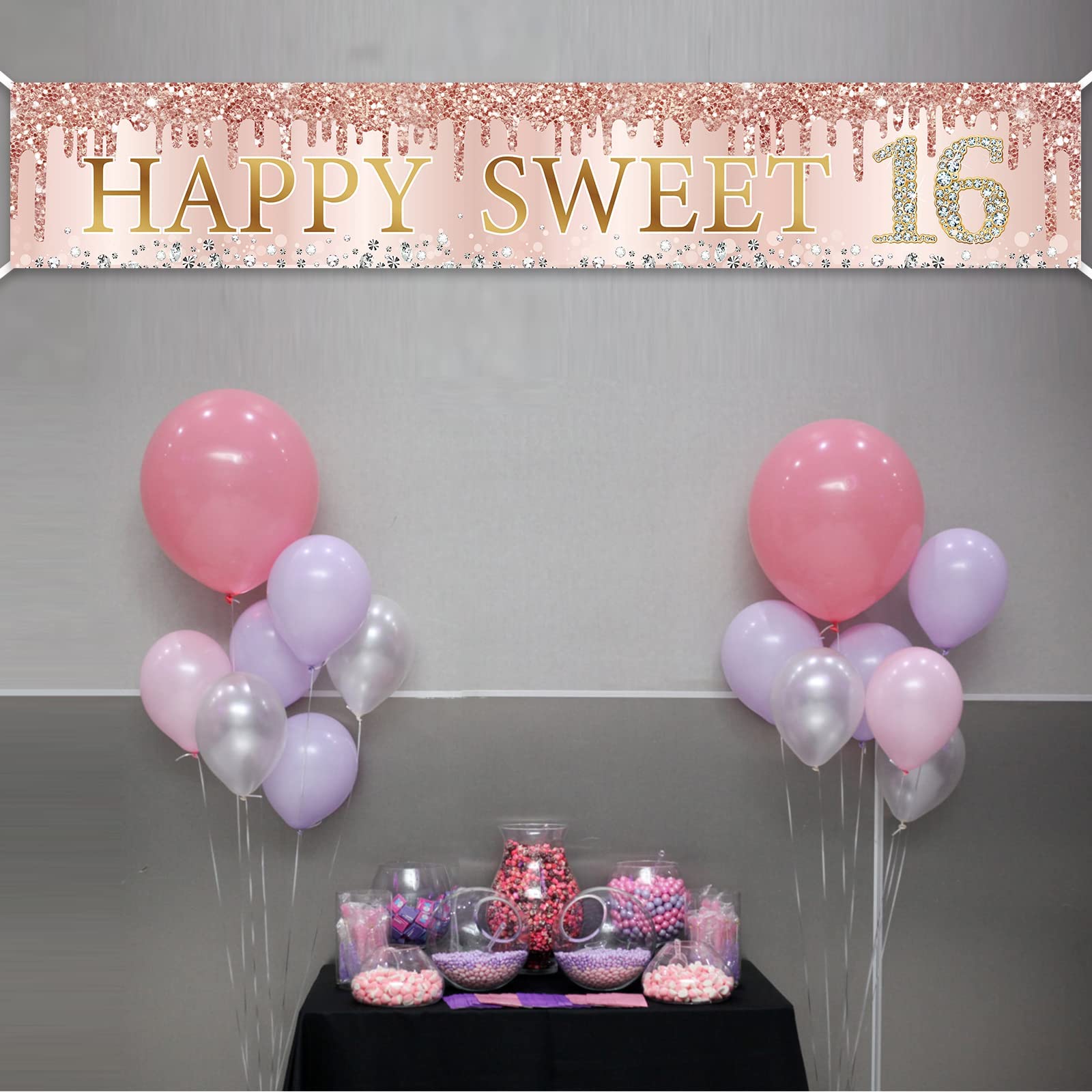 Sweet 16 Birthday Banner Decorations for Girls - Pink Rose Gold Happy 16th Birthday Party Supplies, Yard Sign & Door Cover for Sixteen Year Old Celebration | Perfect for Birthday Parties, Backyard Decorations & Milestone Events