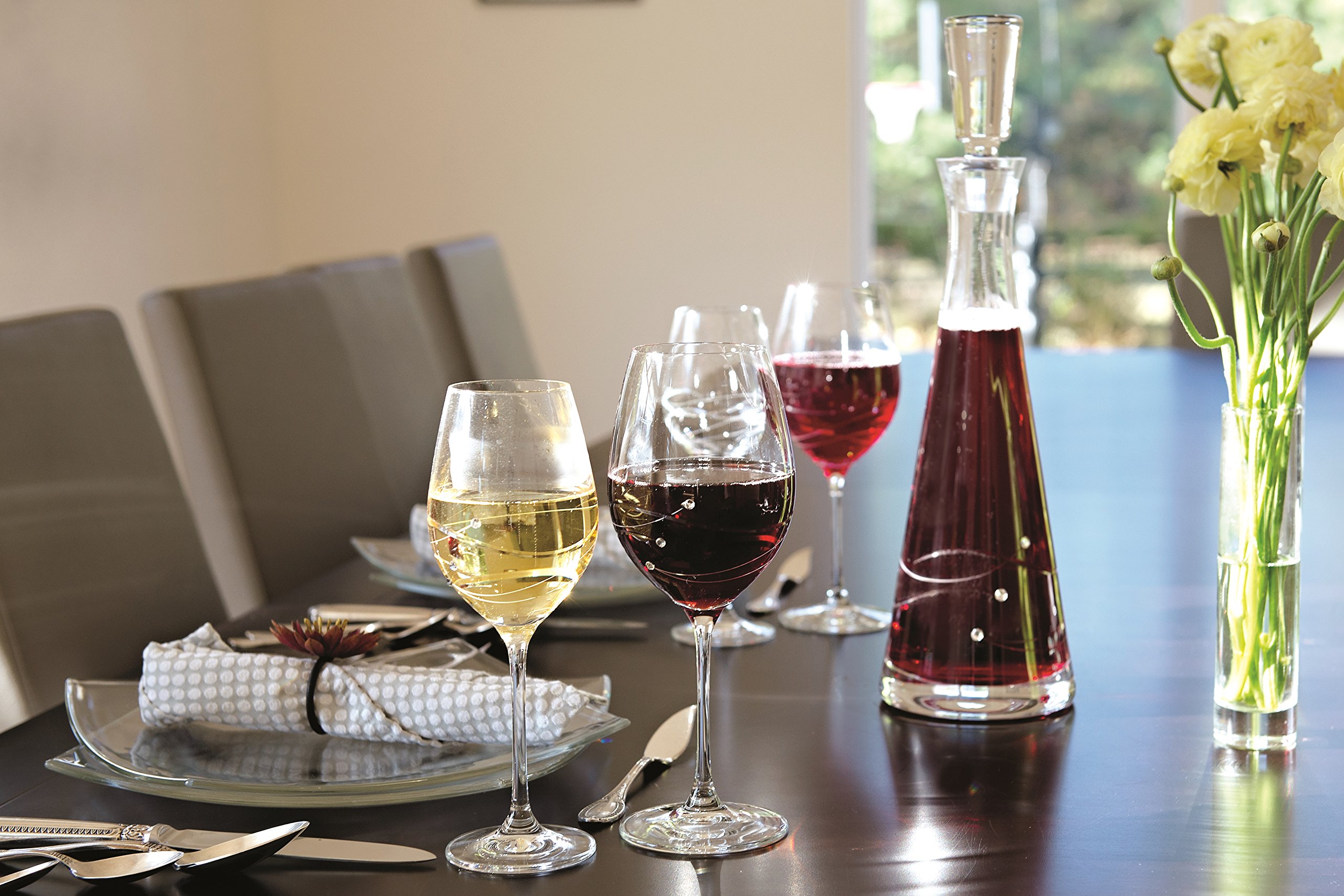 Barski Handmade Crystal Wine Glasses Set of 4 - 12.5 oz European Glassware with Diamond Accents & Customizable Center for Wine Bottles - Elegant Dinner Party, Wedding Gift & Home Bar Decor