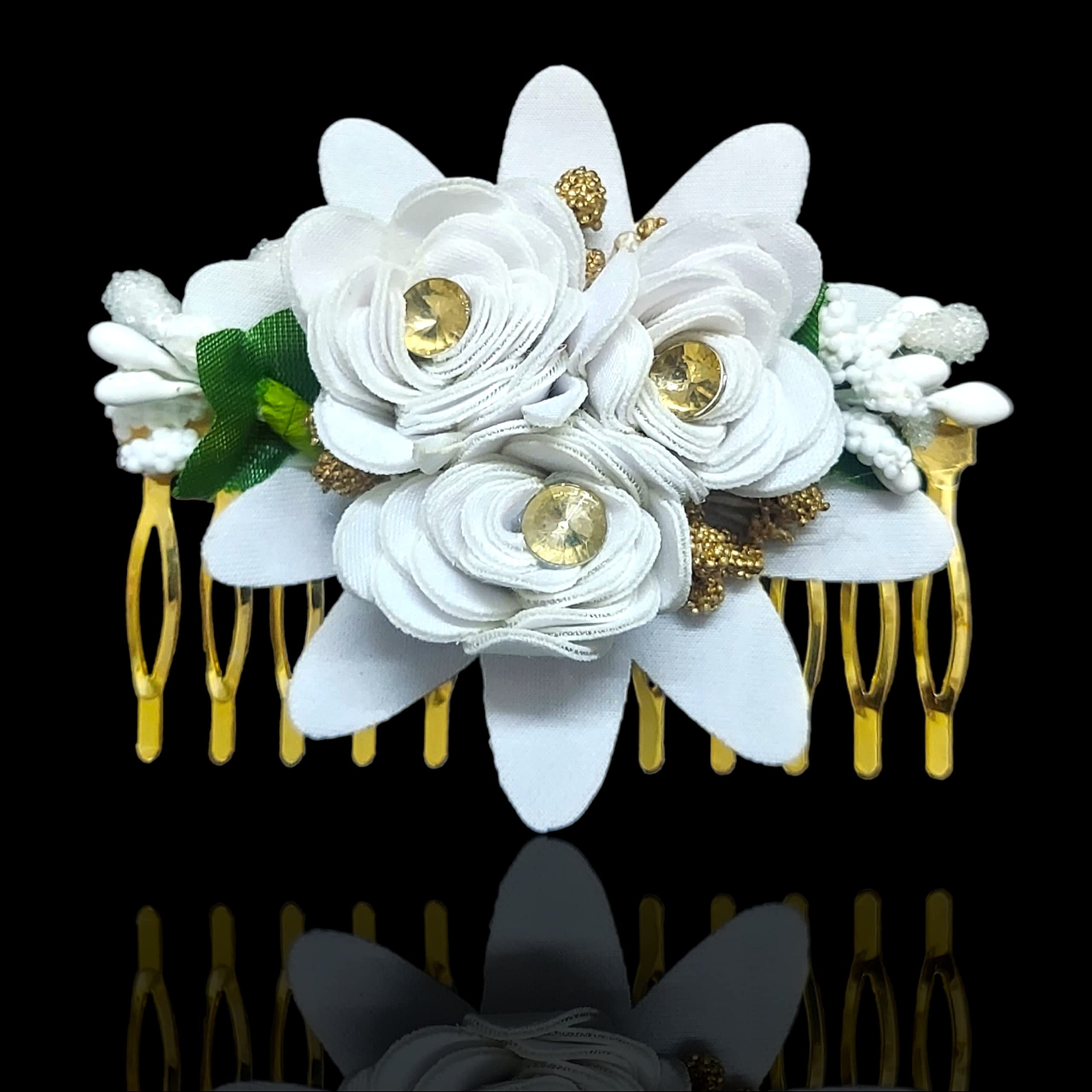 Elegant Artificial Flower Hair Clip with Metal Comb for Women & Girls - Yellow & White Hair Accessories for Weddings, Parties & Special Occasions