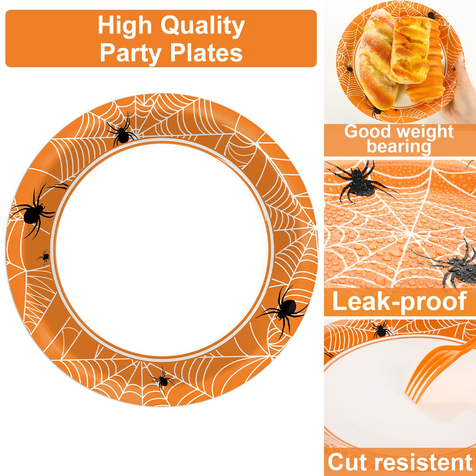 100 Pcs Black and White Spiderweb Party Plates & Napkins Set - Halloween Dinnerware for 25 Guests | Perfect for Halloween Parties, Themed Decorations & Spooky Table Settings
