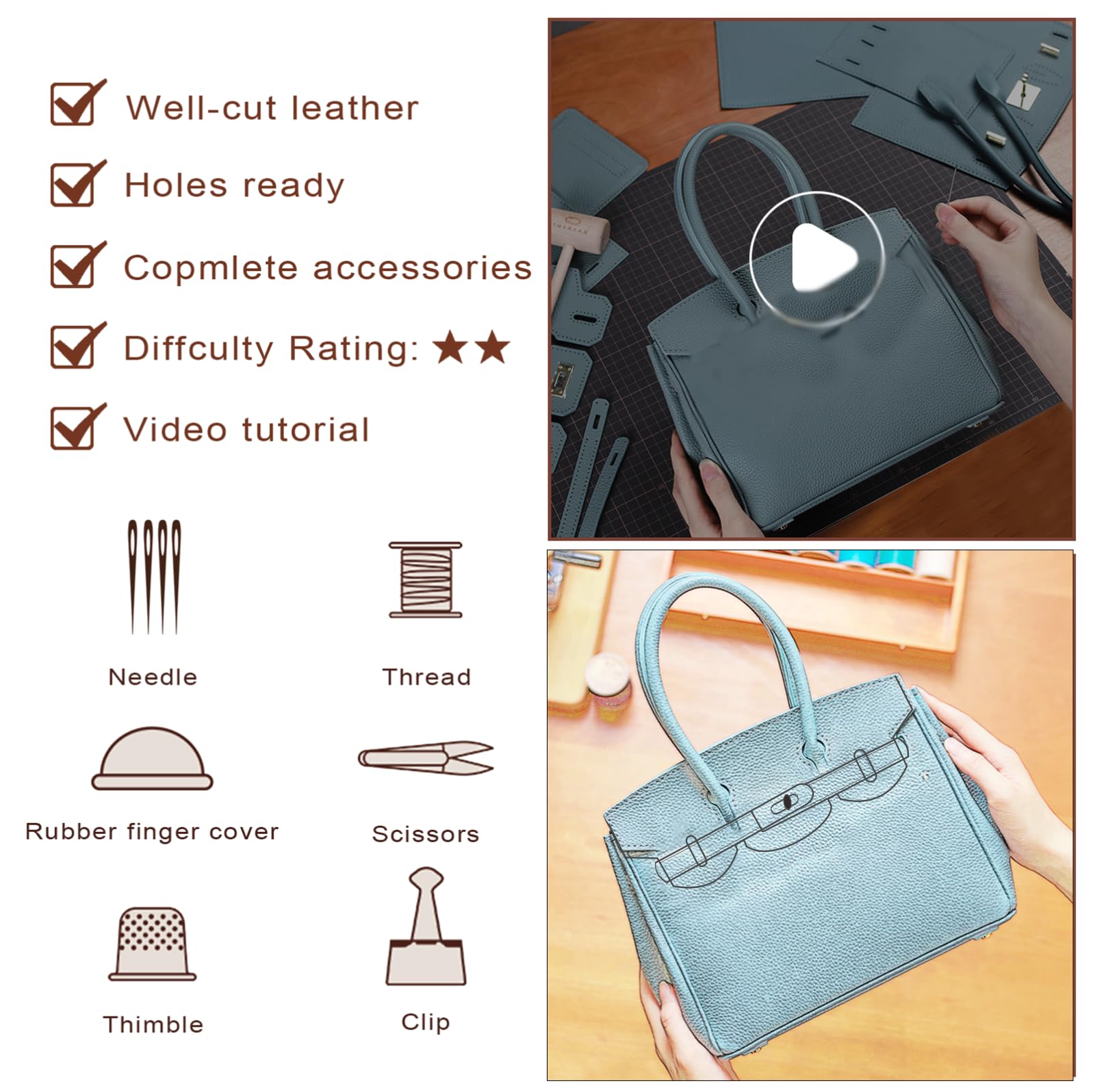 POPSEWING DIY Leather Crossbody Bag Kit for Women & Girls - Designer Handbag Making Set with Sewing Supplies - Perfect Christmas Gift for Girlfriend (Blue) | Crafting, Fashion Accessory, Personalized Present