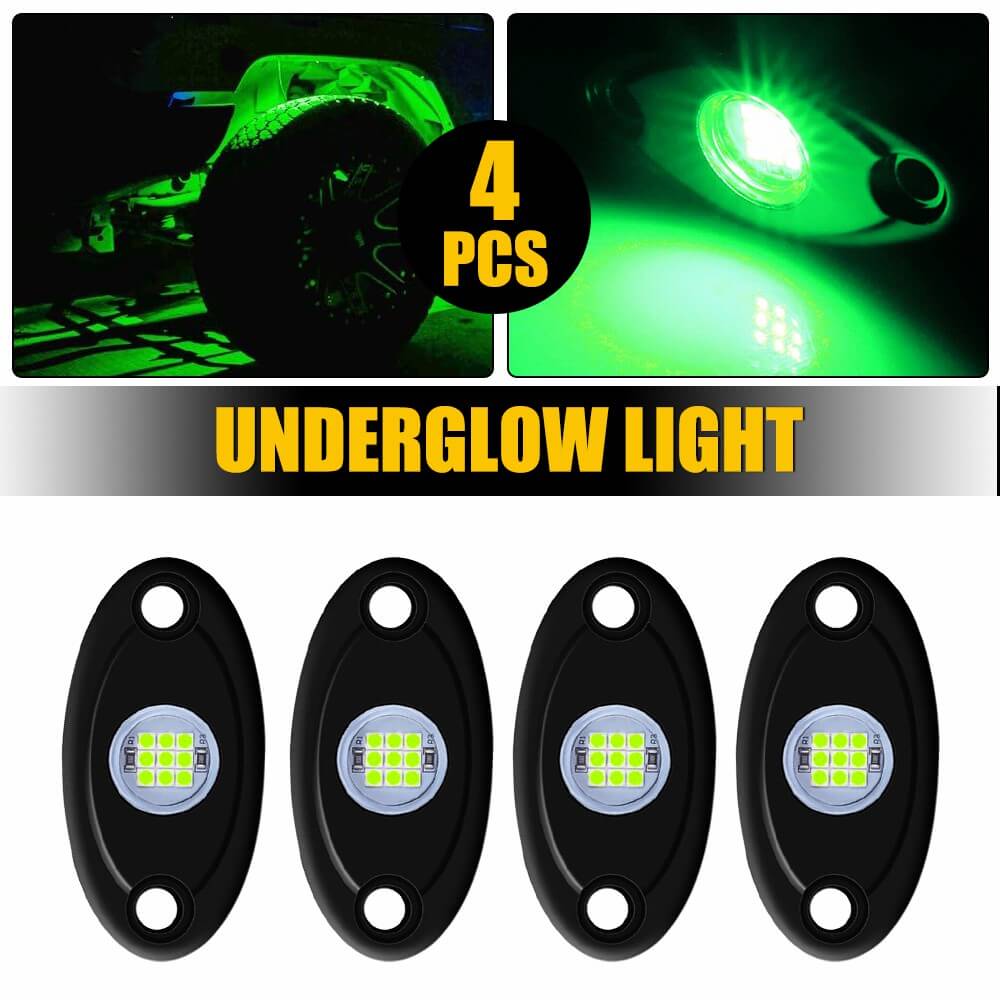 4pcs LED Rock Lights for Jeep, Off-Road Truck, UTV, ATV - Underbody Wheel Lights with 9 LEDs Each - Perfect for Night Off-Roading, Car Shows & Vehicle Customization