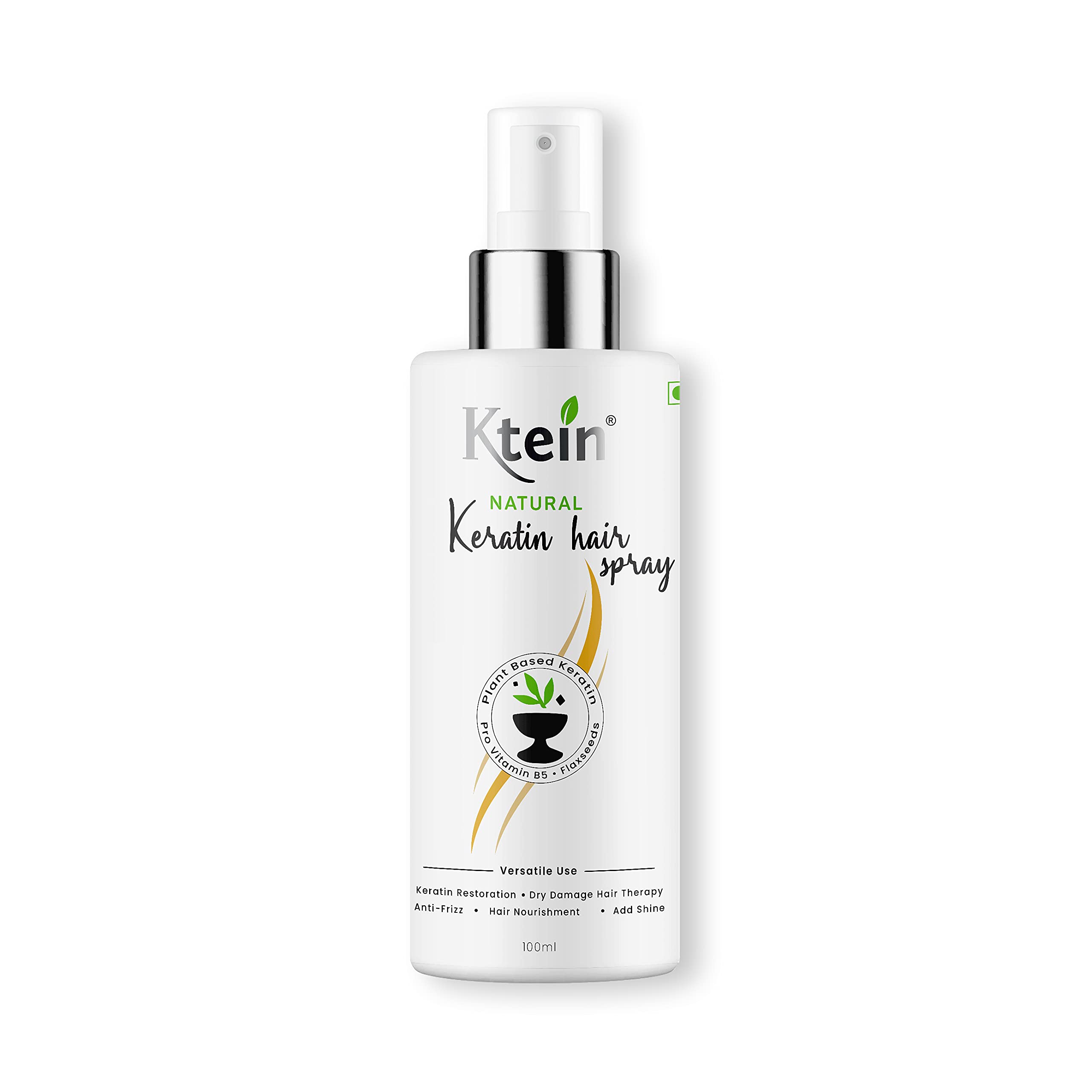 Ktein Natural Keratin Hair Spray 100ml - Sulfate Free & Heat Protectant for Damaged Hair - Perfect for Daily Styling, Frizz Control & Hair Repair