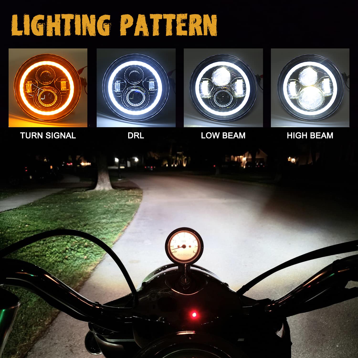 7 Inch LED Headlight Fog Light Kit DOT Approved for Harley Davidson Touring, Road King, Ultra Classic, Electra Glide, Street Glide, Trike, CVO, Heritage Softail, Slim, Deluxe, Fat Boy - High Visibility for Night Riding and Bad Weather Conditions