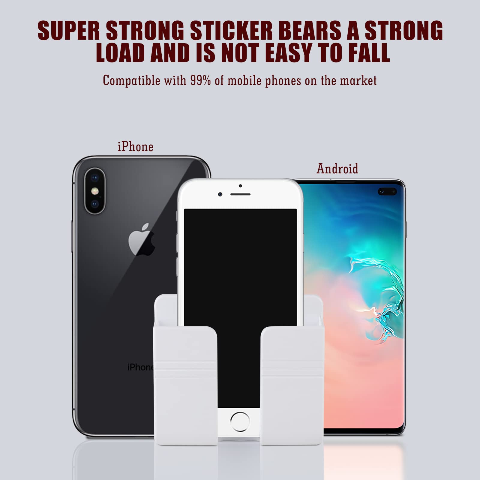 2 Pack Self-Adhesive Wall Mount Phone Holder Stand - Universal Shower & Charging Dock for iPhone, Samsung, Android Smartphones - Perfect for Bathroom, Kitchen, Office (Black)