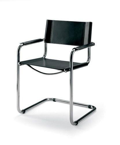 Mart Stam Cantilever Armchair - Black Leather Modern Office Chair for Home & Office - Mid-Century Design Ergonomic Seating for Living Room, Lounge & Workspace
