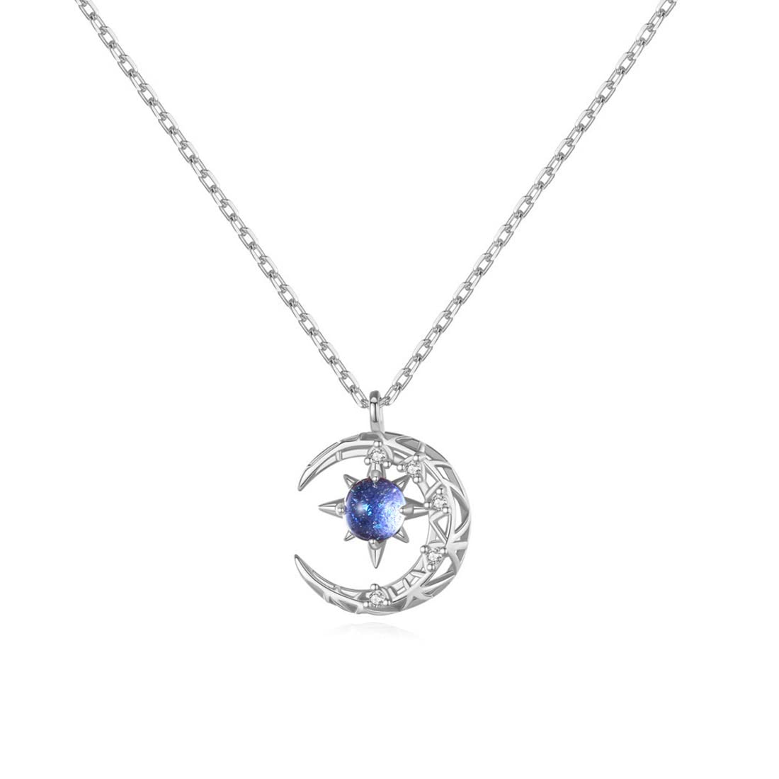 Sparkling Zircon Crystal Necklace for Women - Blue Starry Sky Galaxy Sun Moon Pendant, Elegant Fashion Jewelry Gift for Her | Perfect for Date Night, Anniversary & Special Occasions