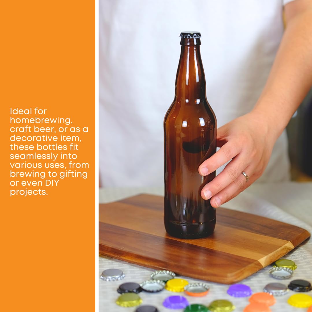 Premium 12 oz Amber Glass Longneck Beer Bottles - Pack of 48 | Food Grade, Refillable & Eco-Friendly Home Brewing Bottles with Crown Caps | Perfect for Craft Beer, Kombucha, Cider & Homemade Beverages | Made in USA