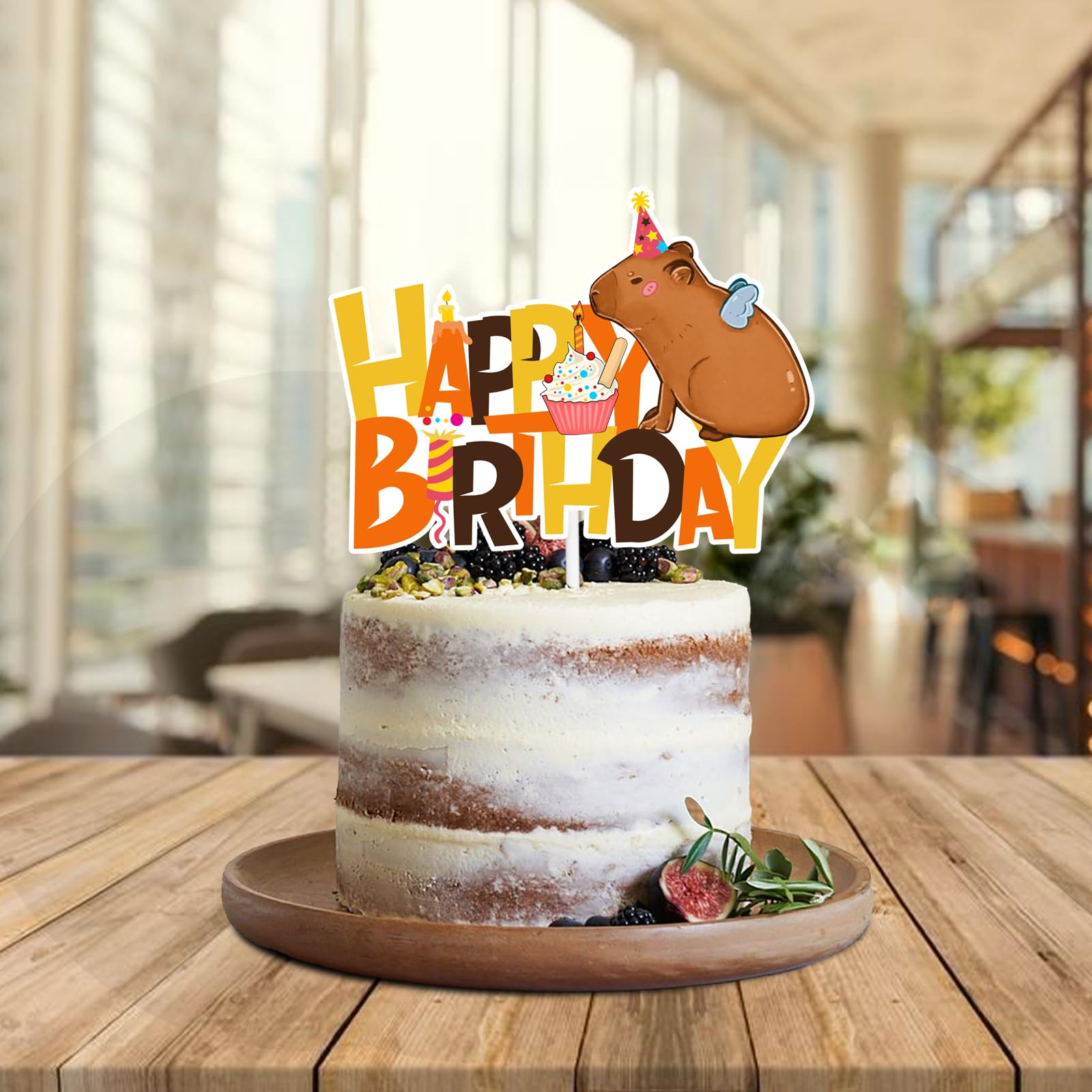 Brown Glitter Happy Birthday Cake Topper - Capybara Theme Party Decor for Baby Showers & Birthday Celebrations - Perfect for Boys, Girls and Animal Lover Parties