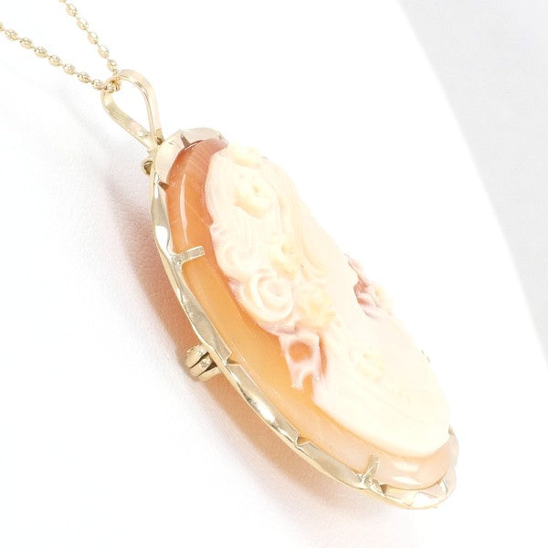 14K Yellow Gold Shell Cameo 2-Way Necklace & Brooch - Vintage Elegant Jewelry for Women, Perfect for Weddings, Parties & Special Occasions