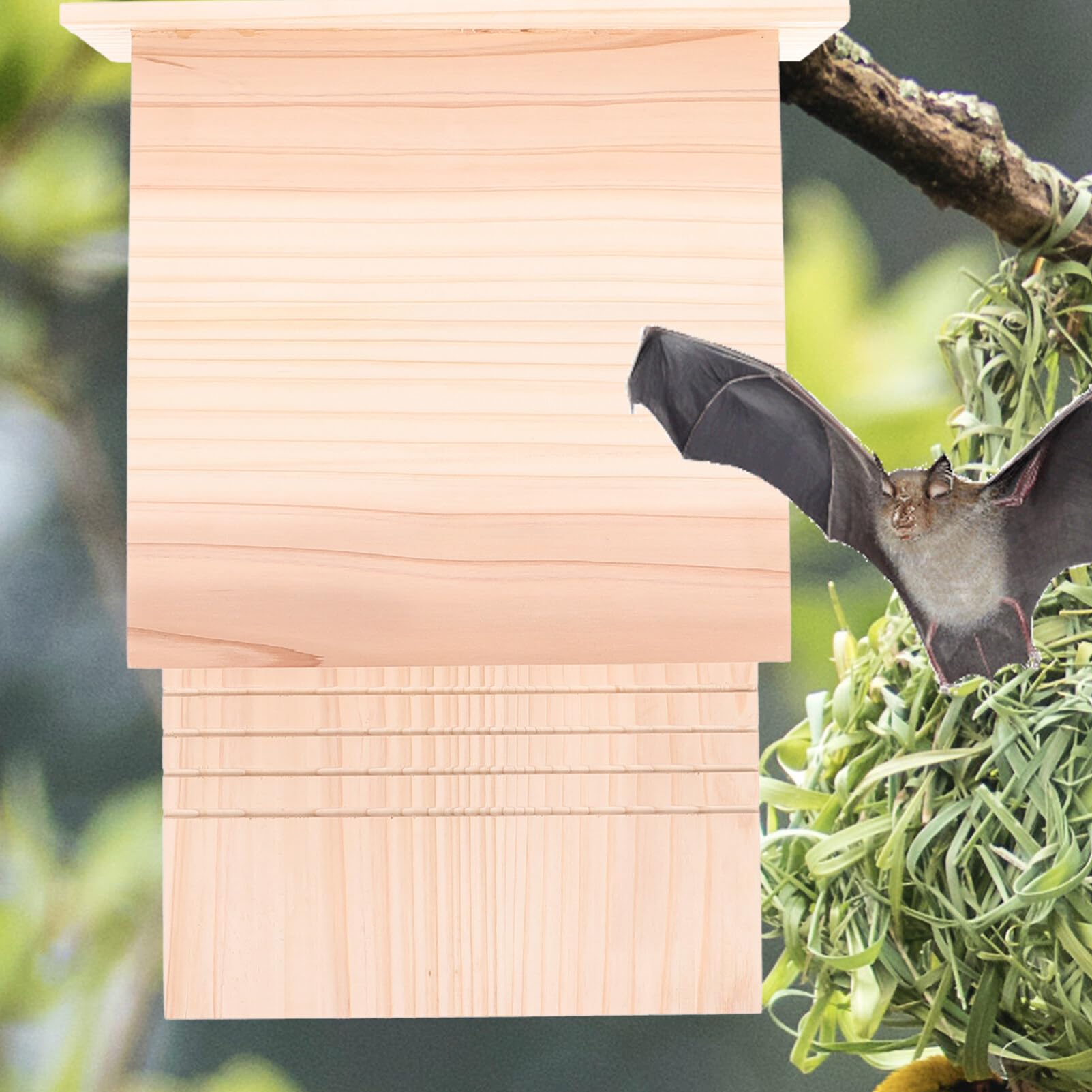 Premium Wooden Bat House for Outdoor - Natural Eco-Friendly Bat Box for Backyard, Garden & Trees (39x28x10cm) - Attract Bats for Natural Mosquito Control & Pest Management