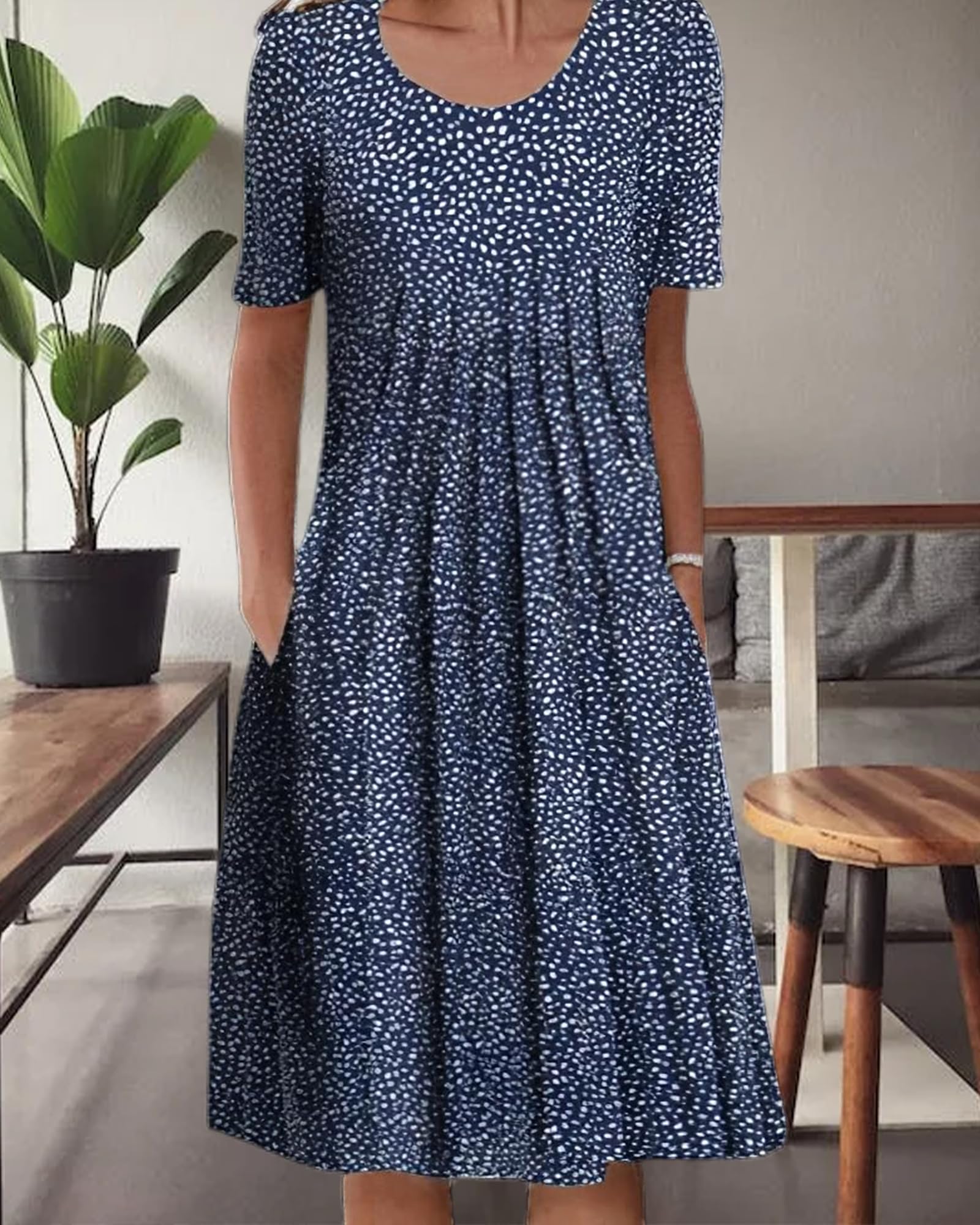 Women's Boho Floral Print Short Sleeve T-Shirt Dress - 2024 Summer Casual Loose Swing Midi Dress with Pockets | Perfect for Beach Vacations, Music Festivals & Everyday Wear