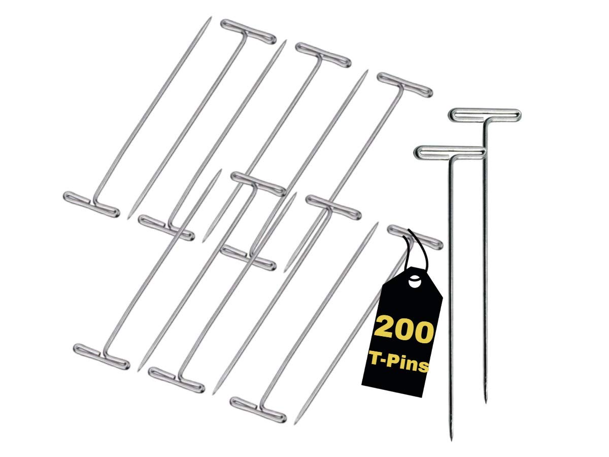 2 Inch T Pins for Knitting, Wigs & Sewing - 200 Pack for Craft & Office Use
