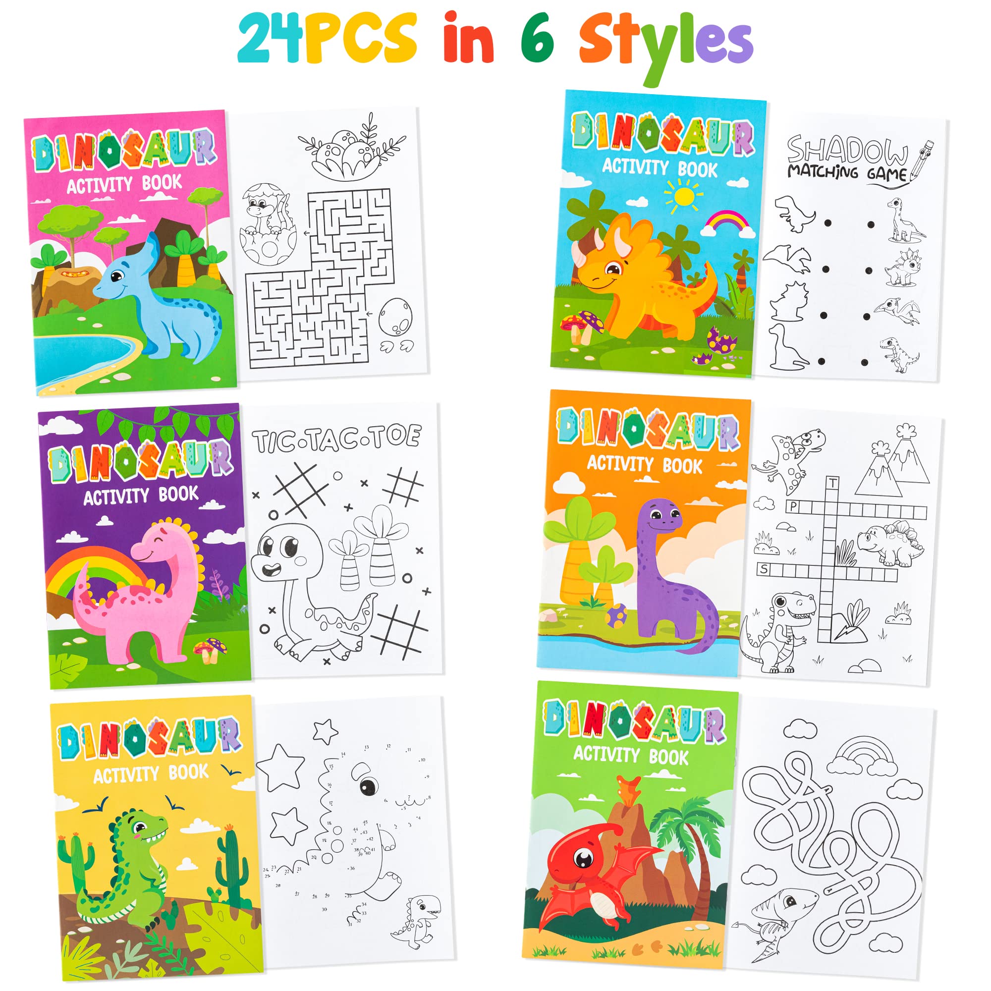 JAPBOR 24-Piece Dinosaur Coloring Book Set for Kids - Mini Art Activity Pages, Drawing Booklet, Party Favors, Birthday Party Supplies, Bulk Goodie Bag Fillers | Perfect for Birthday Parties, Classroom Activities, Travel Entertainment & Creative Play