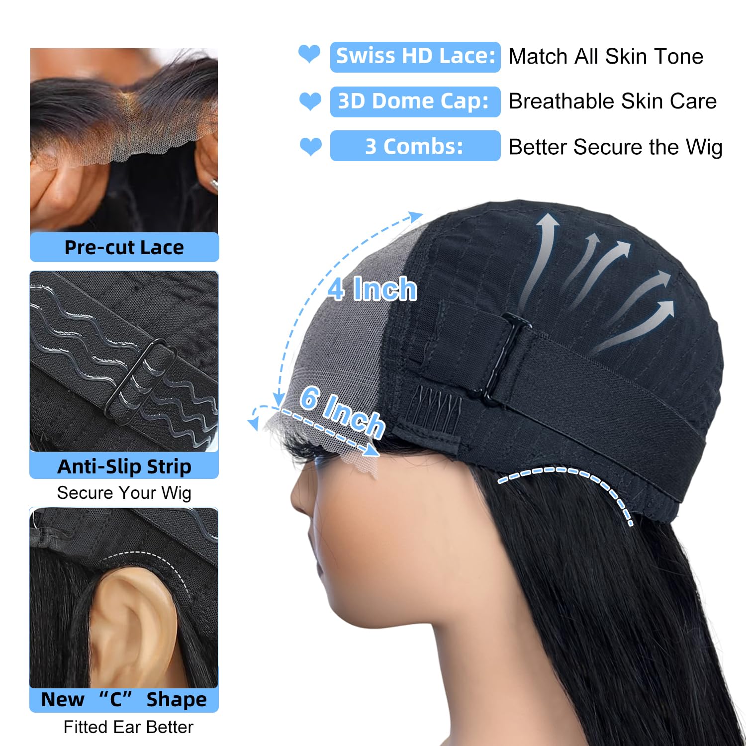 210 Density 6X4 Glueless Human Hair Wigs - 100% Brazilian Virgin Hair with HD Lace Closure | Pre Plucked & Pre Cut Straight Wigs for Black Women | Middle Part 26 Inch | Perfect for Daily Wear, Parties & Special Occasions