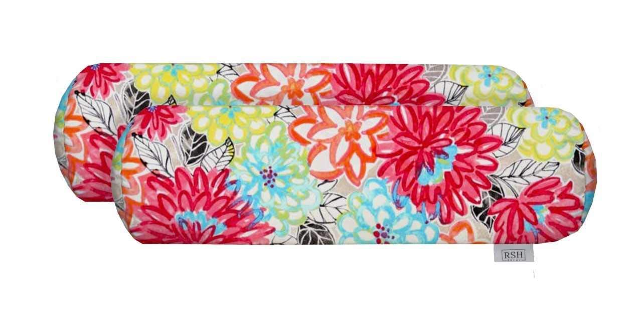 RSH DECOR 2-Pack Floral Bolster Pillows - Indoor/Outdoor Use - 24x8 Inch