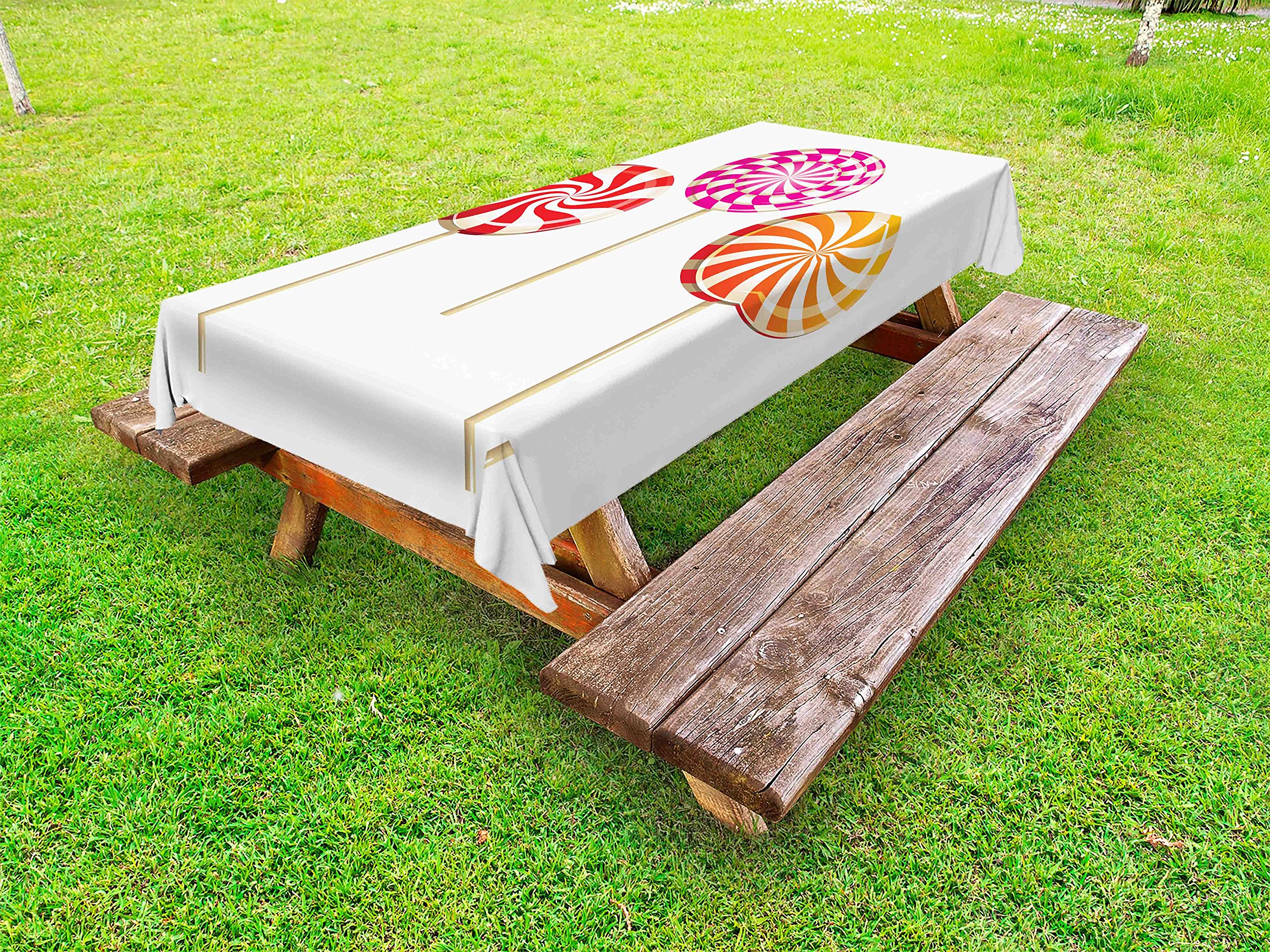 Ambesonne Colorful Waterproof Outdoor Tablecloth - Realistic Candy & Lollipop Print, Washable Picnic Table Cover 58x104 Inches - Perfect for Backyard BBQs, Picnics, Parties & Outdoor Dining Decor