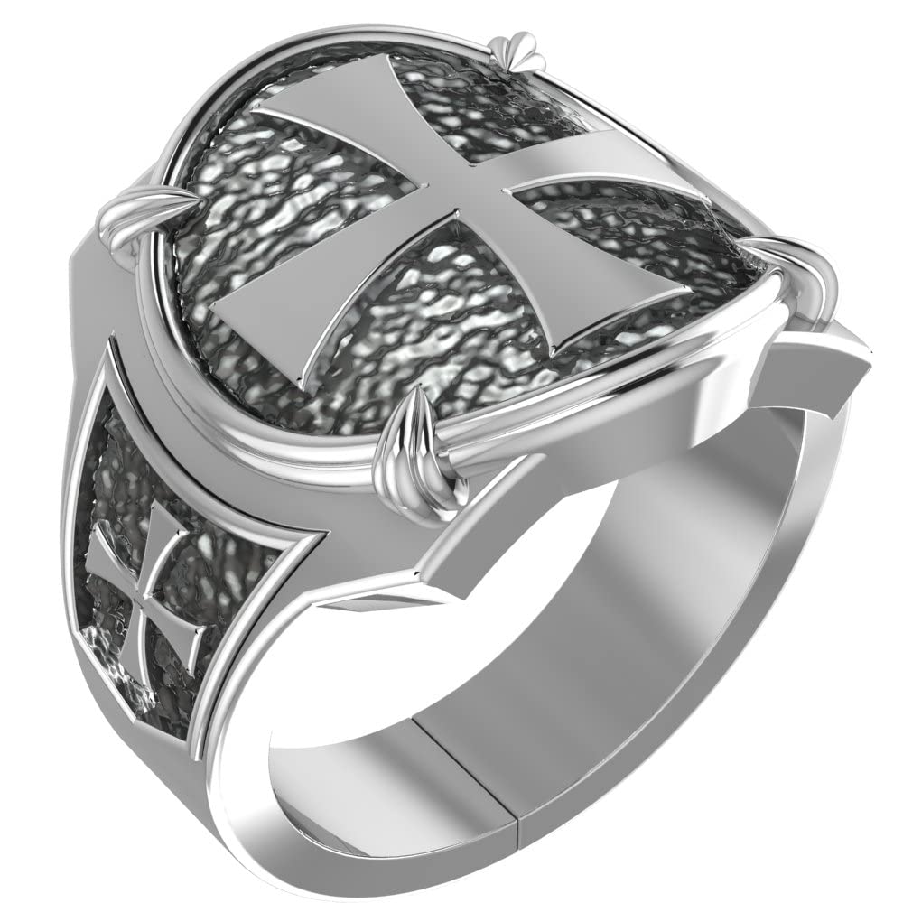 Authentic Knights Templar Rings for Men - 925 Sterling Silver Crusader Rings Size 6-15 - Perfect for Medieval Reenactments, Historical Costumes & Unique Gifts