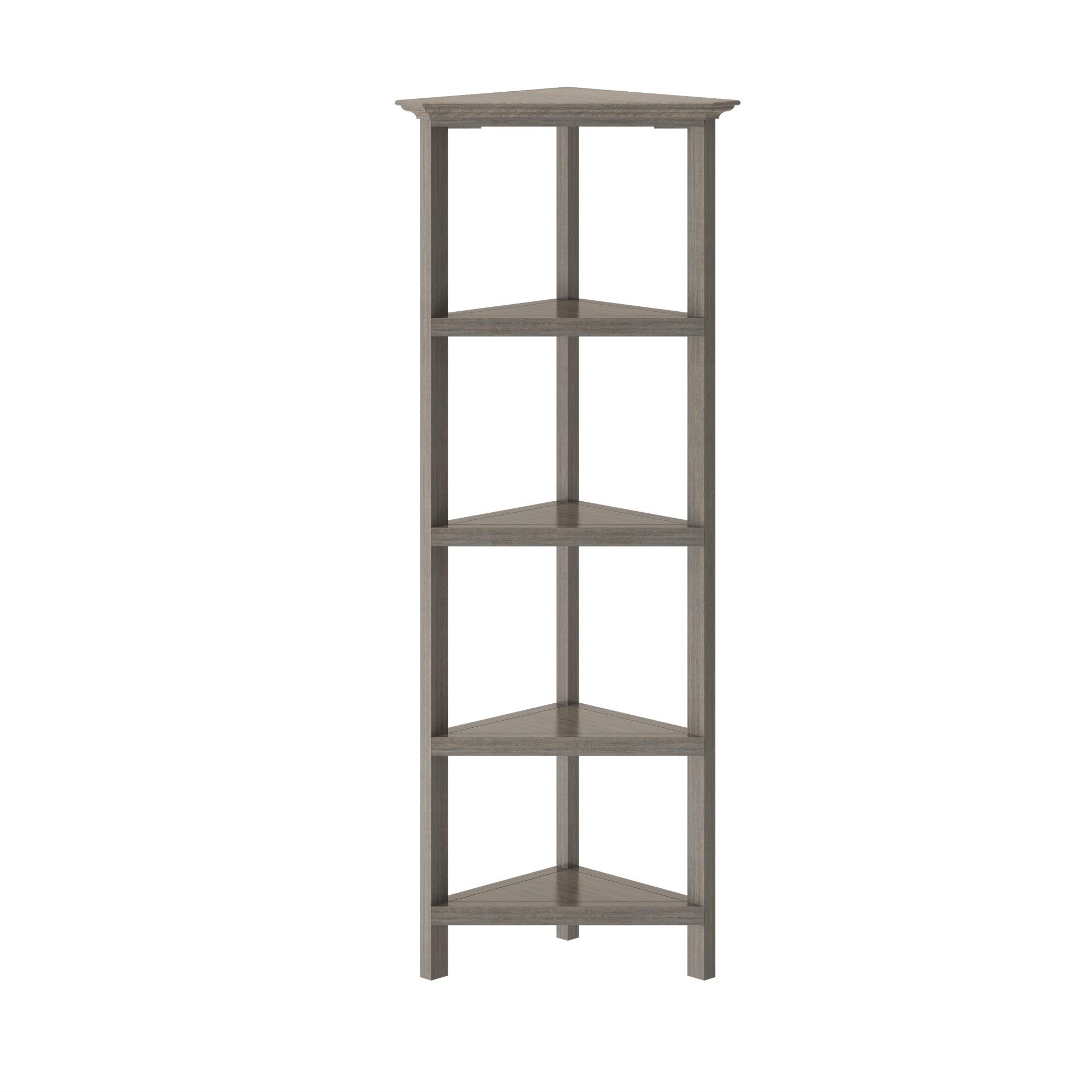 NewRidge Home Corner Bookcase - Modern Washed Grey Wooden Bookshelf for Living Room, Bedroom & Office - Space-Saving Storage Solution for Books, Decor & Essentials