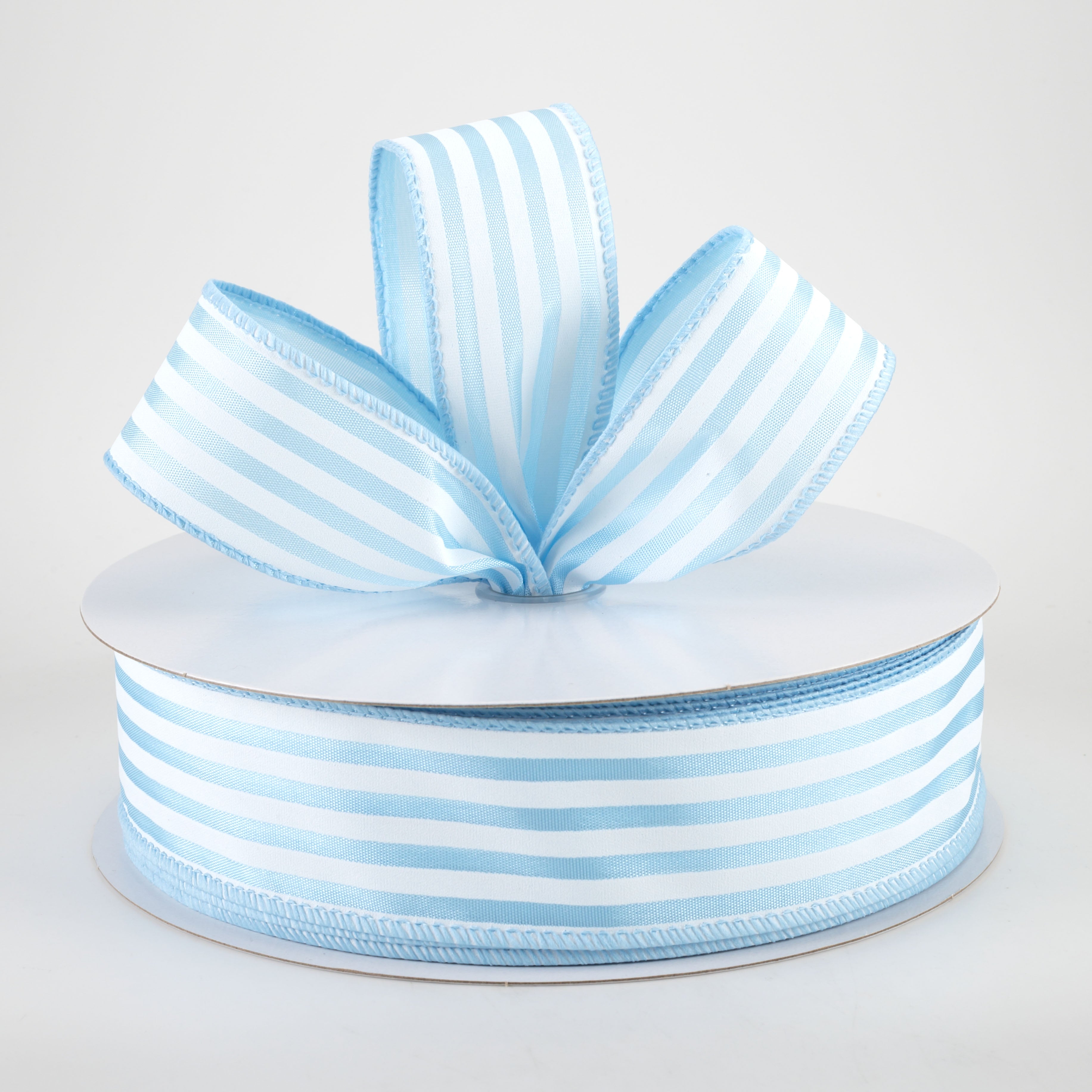 1.5 Inch Cabana Stripes Ribbon - White on Light Blue Satin Ribbon (50 Yards) - Perfect for Gift Wrapping, DIY Crafts, Party Decorations and Scrapbooking