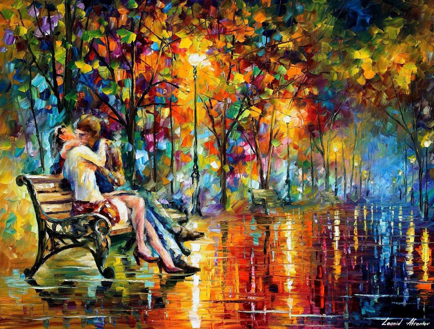 Romantic Love Painting on Canvas - Passion Evening by Leonid Afremov | Handmade Bedroom Wall Art Decor | Perfect for Valentine's Day Gifts & Couples Home Decor