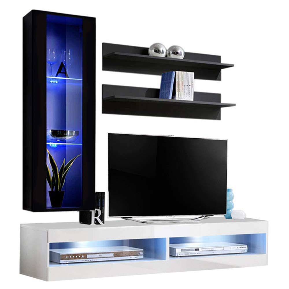 Modern Floating TV Stand with Storage & LED Lights - Wall-Mounted Entertainment Center for Bedroom & Living Room - Holds up to 34